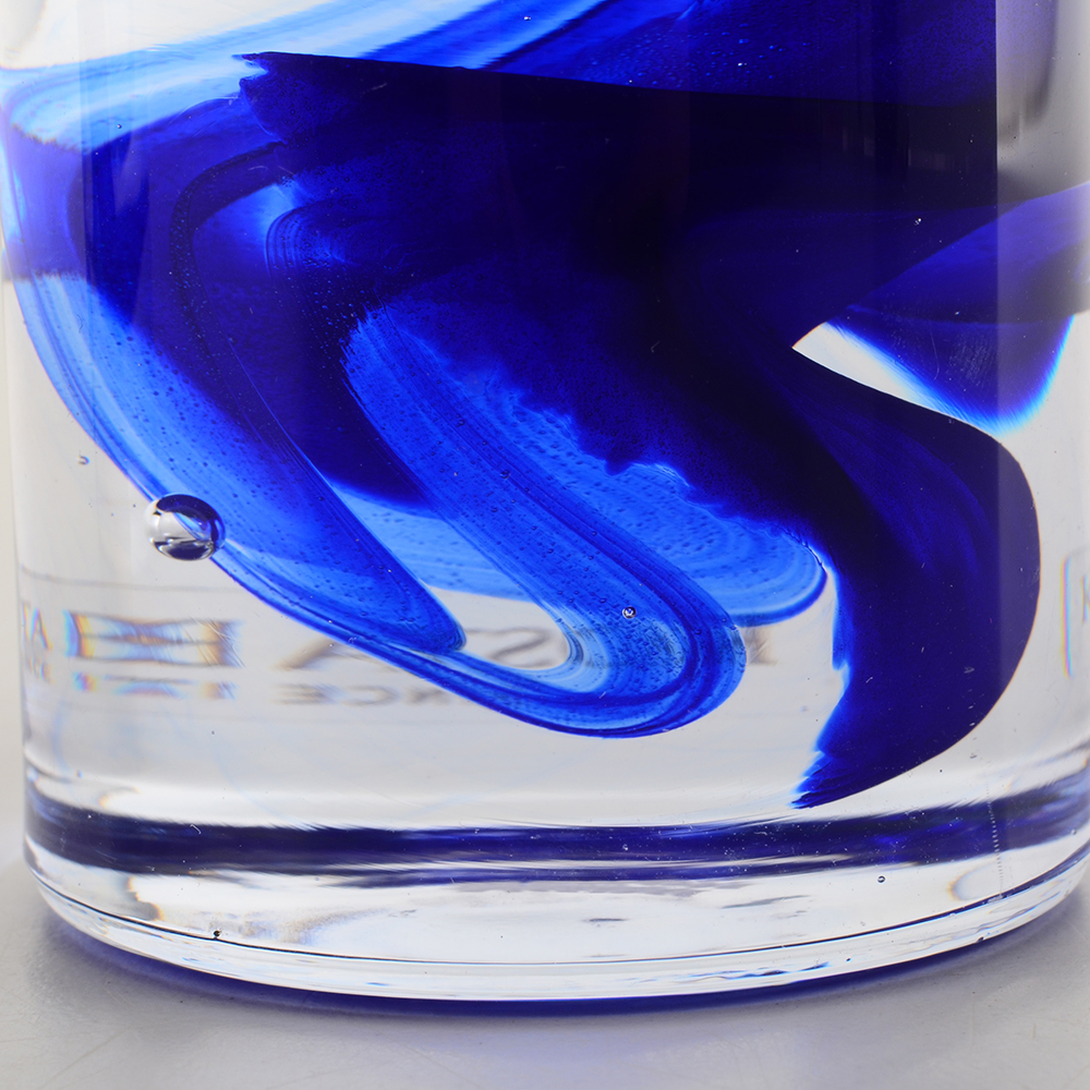 Pair Kosta Boda Blue Glass Swirl Candlesticks