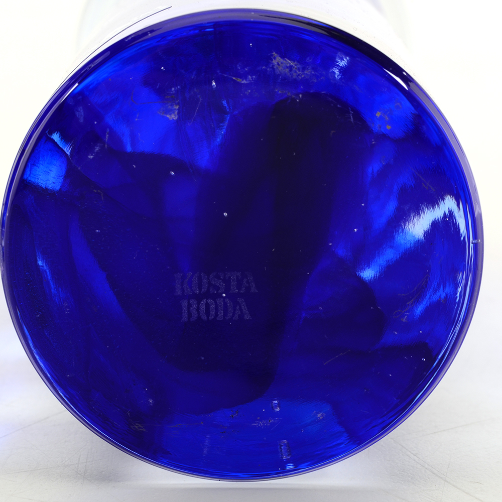 Pair Kosta Boda Blue Glass Swirl Candlesticks