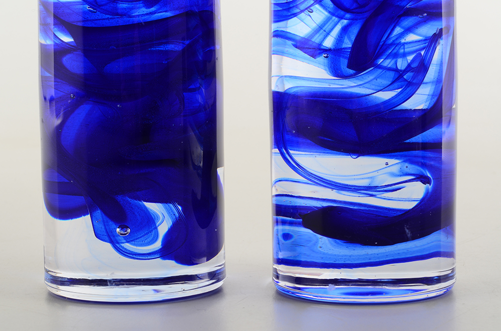 Pair Kosta Boda Blue Glass Swirl Candlesticks