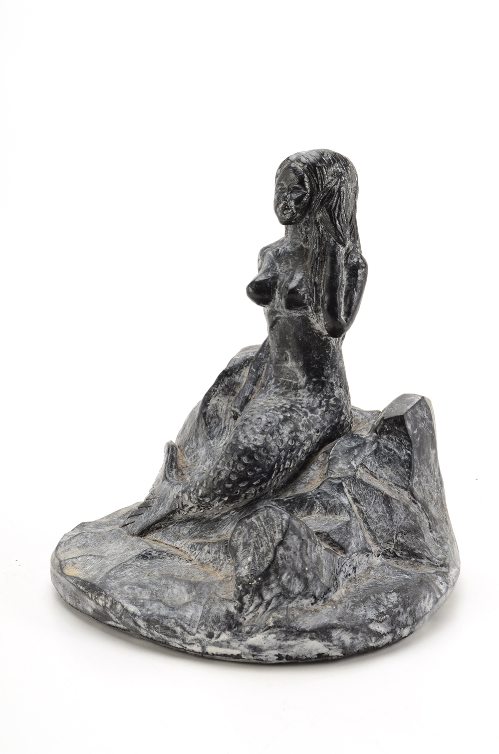 Mermaid and Fish Soapstone Sculpture by Jolin