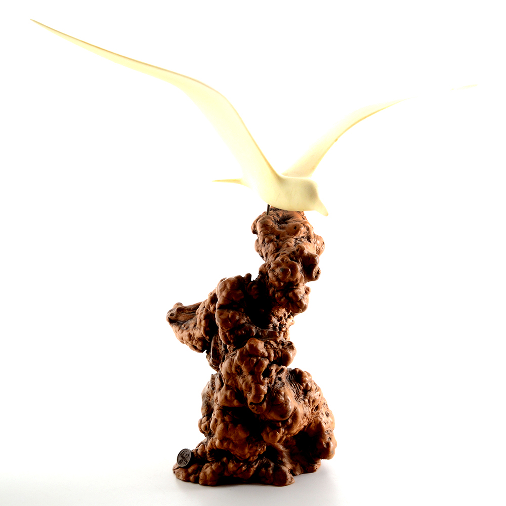 Vintage John Perry Seagull Sculpture on Burl Wood.