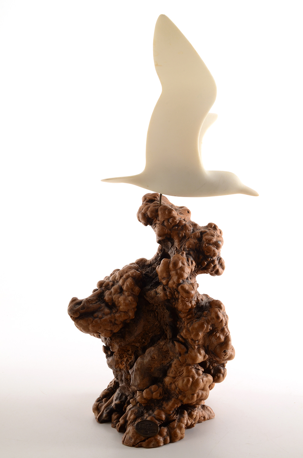 Vintage John Perry Seagull Sculpture on Burl Wood.