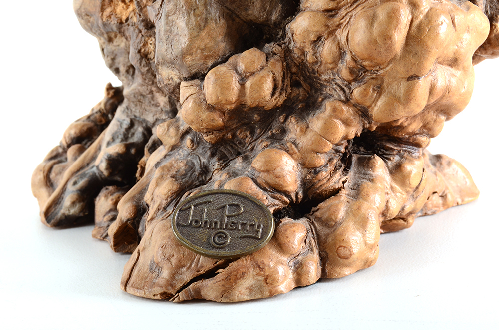 Vintage John Perry Seagull Sculpture on Burl Wood.