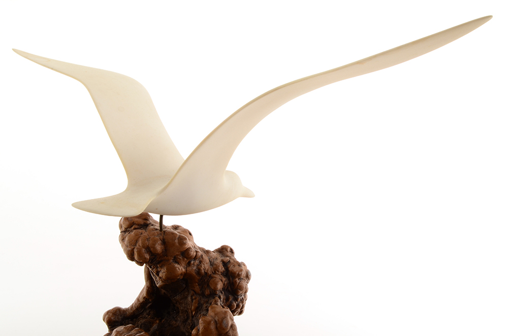 Vintage John Perry Seagull Sculpture on Burl Wood.