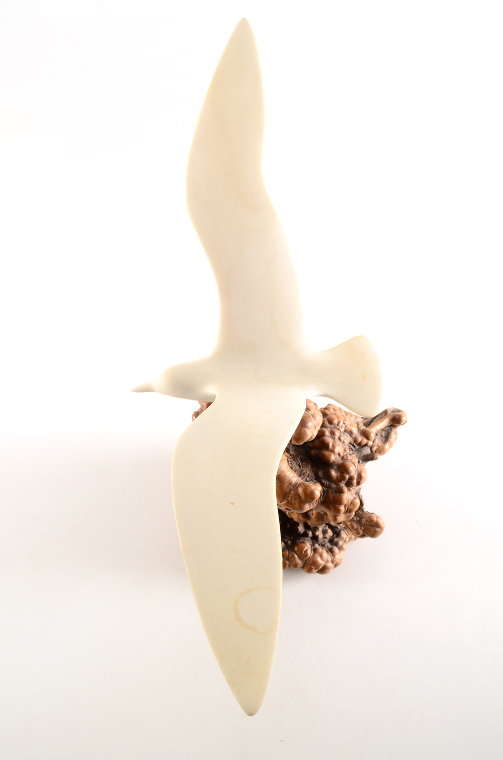 Vintage John Perry Seagull Sculpture on Burl Wood.