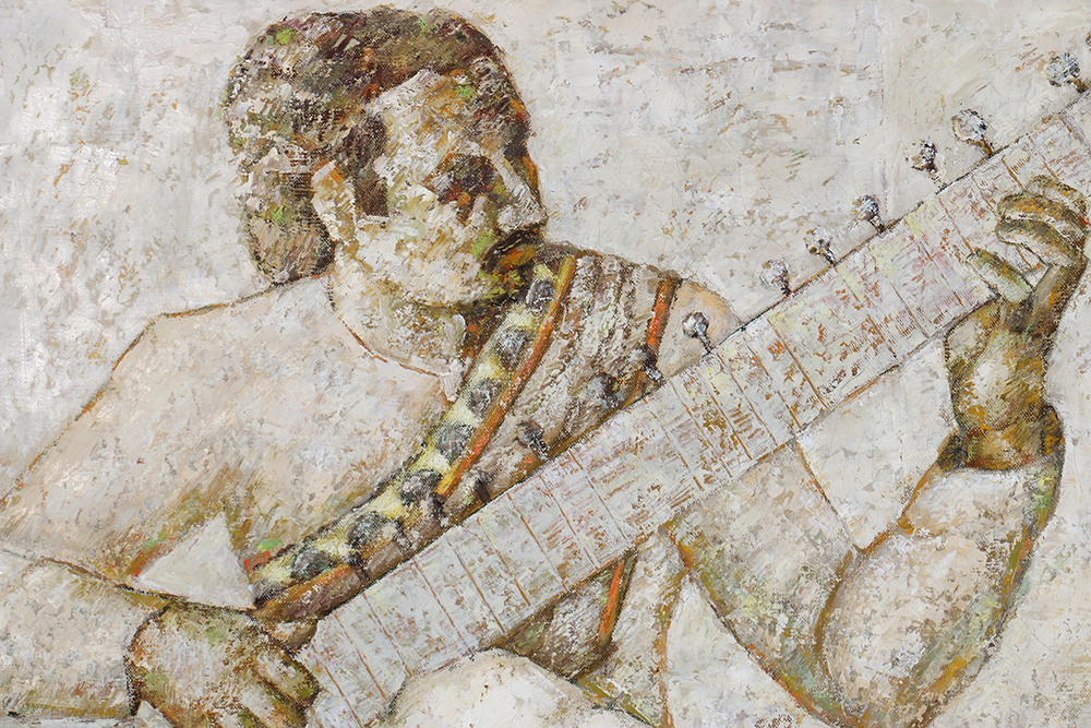 1975 SG Imam Oil on Canvas of a Sitar Musician