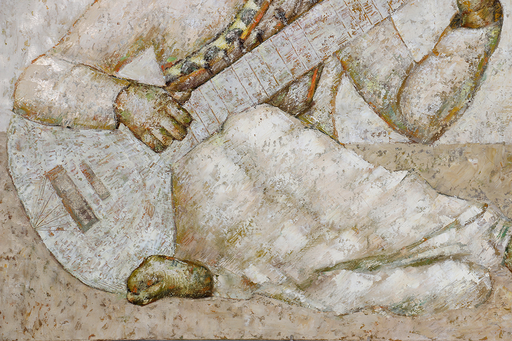 1975 SG Imam Oil on Canvas of a Sitar Musician