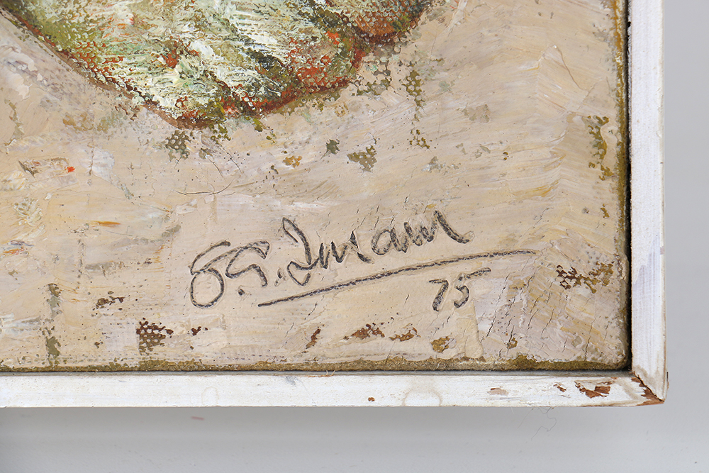 1975 SG Imam Oil on Canvas of a Sitar Musician