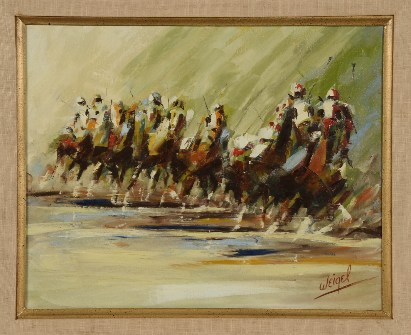 F. E. Weigel Original 1968 Oil on Canvas "In the Stretch"