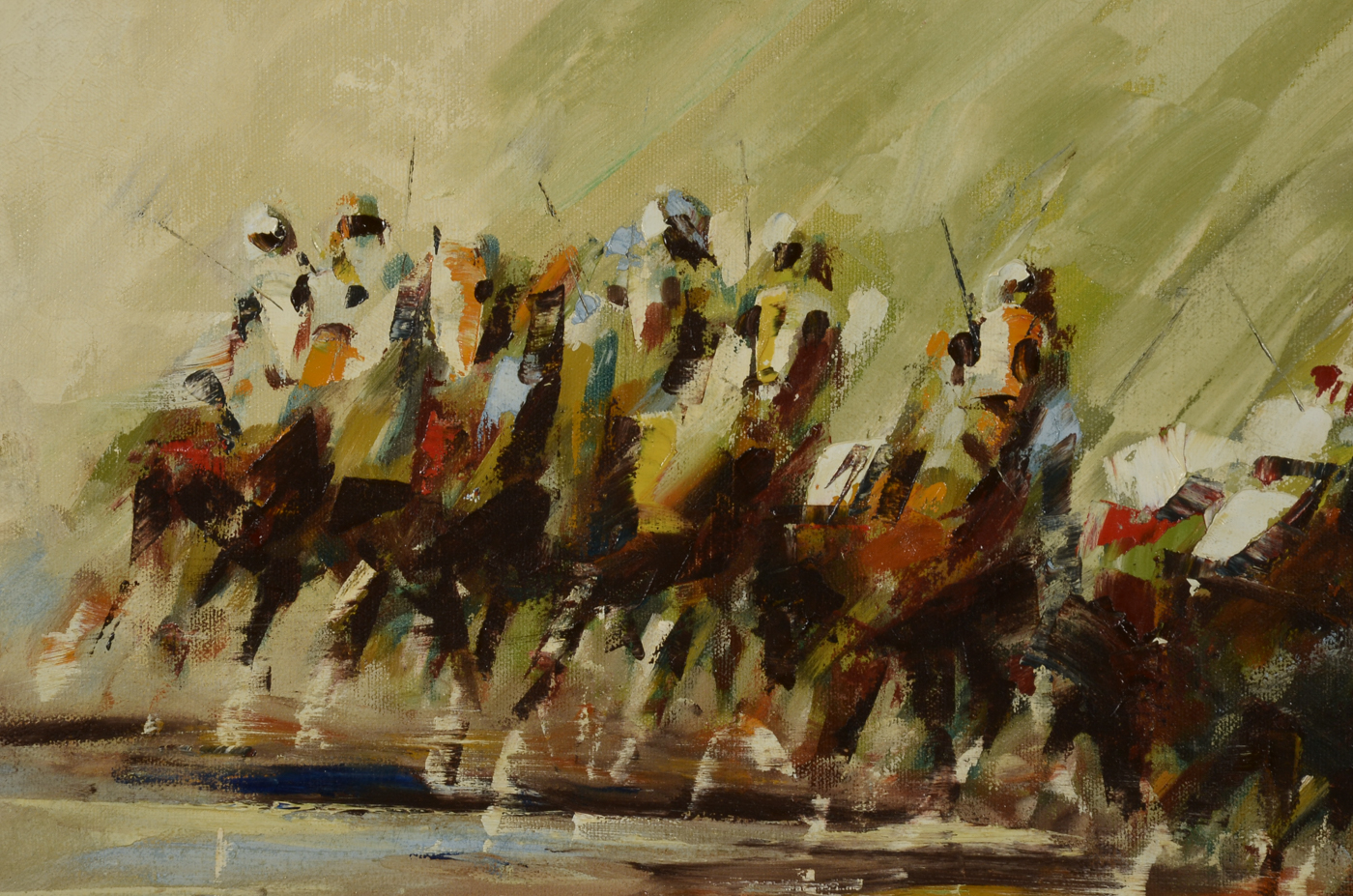 F. E. Weigel Original 1968 Oil on Canvas "In the Stretch"