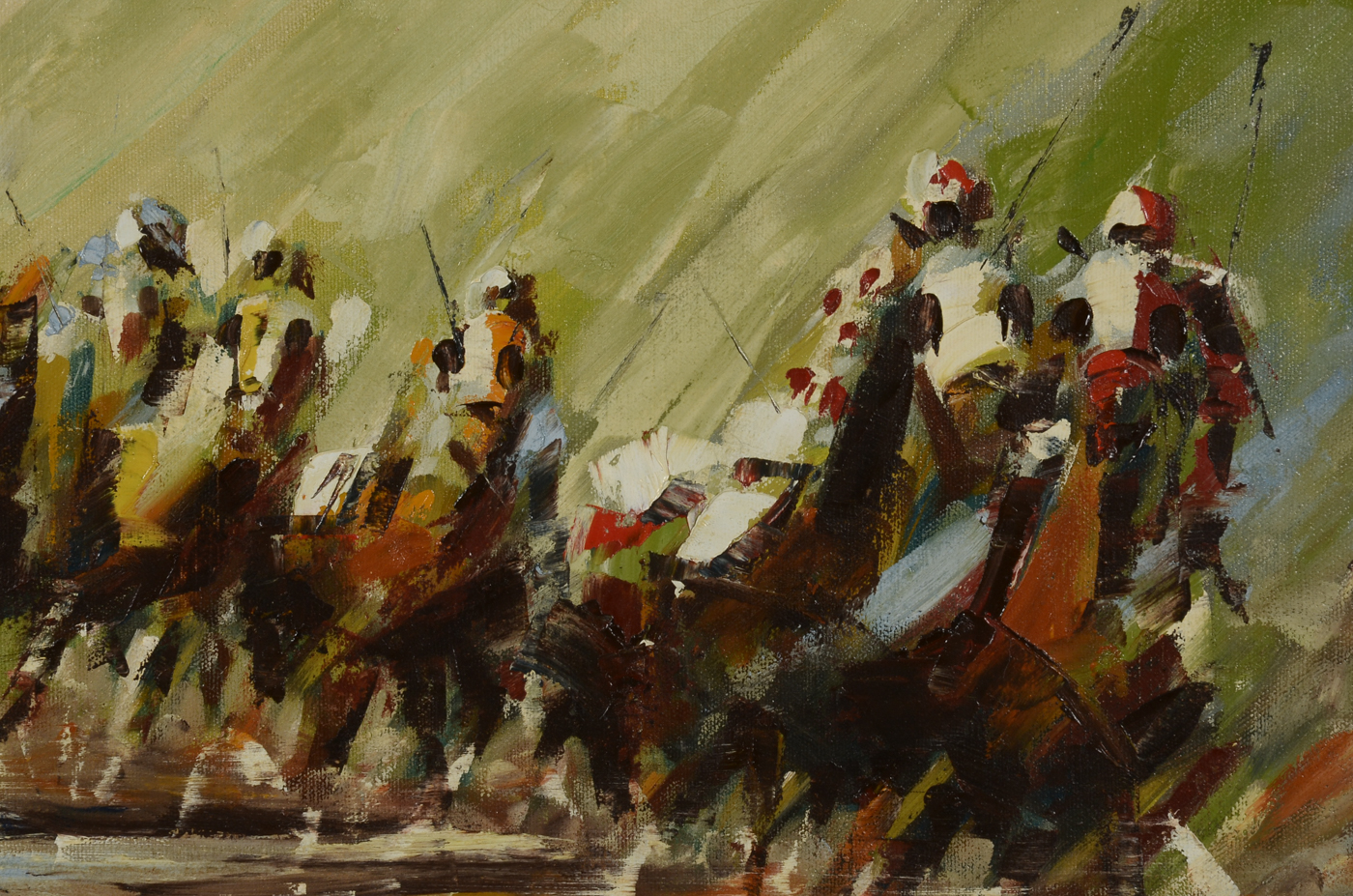 F. E. Weigel Original 1968 Oil on Canvas "In the Stretch"