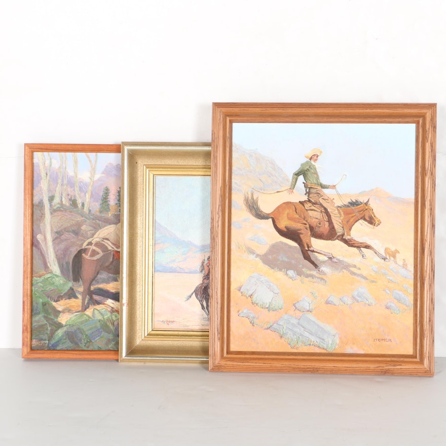 A.J. Steiner Oil on Paper American West Horses