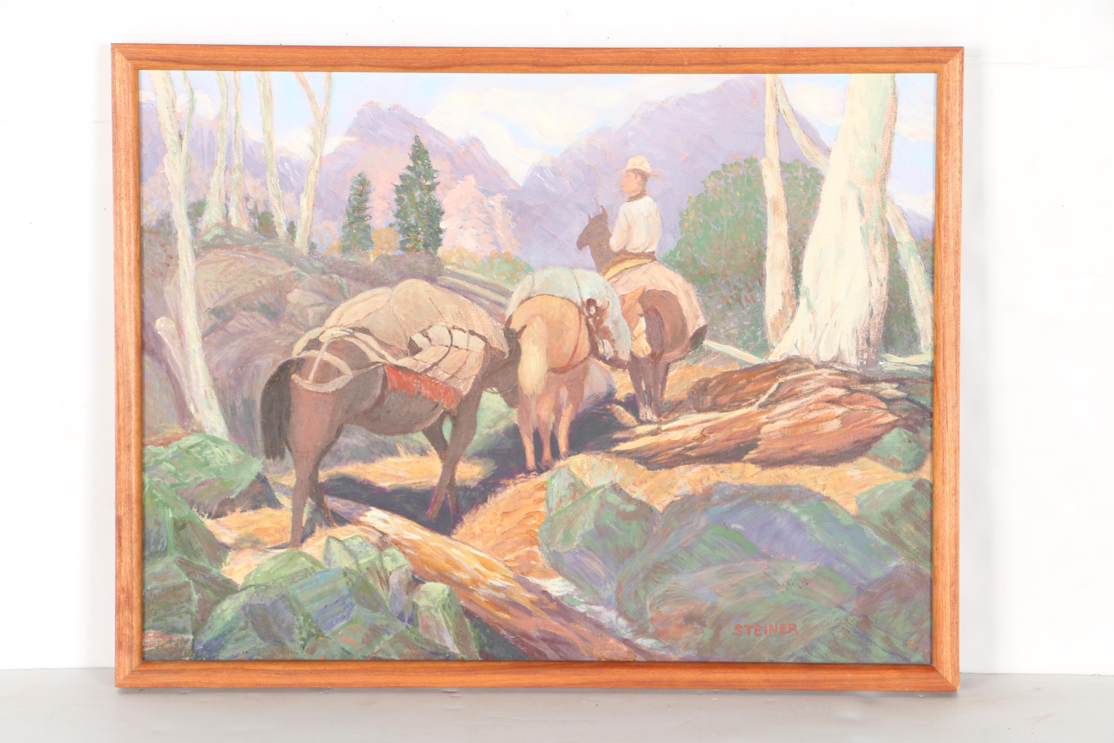 A.J. Steiner Oil on Paper American West Horses
