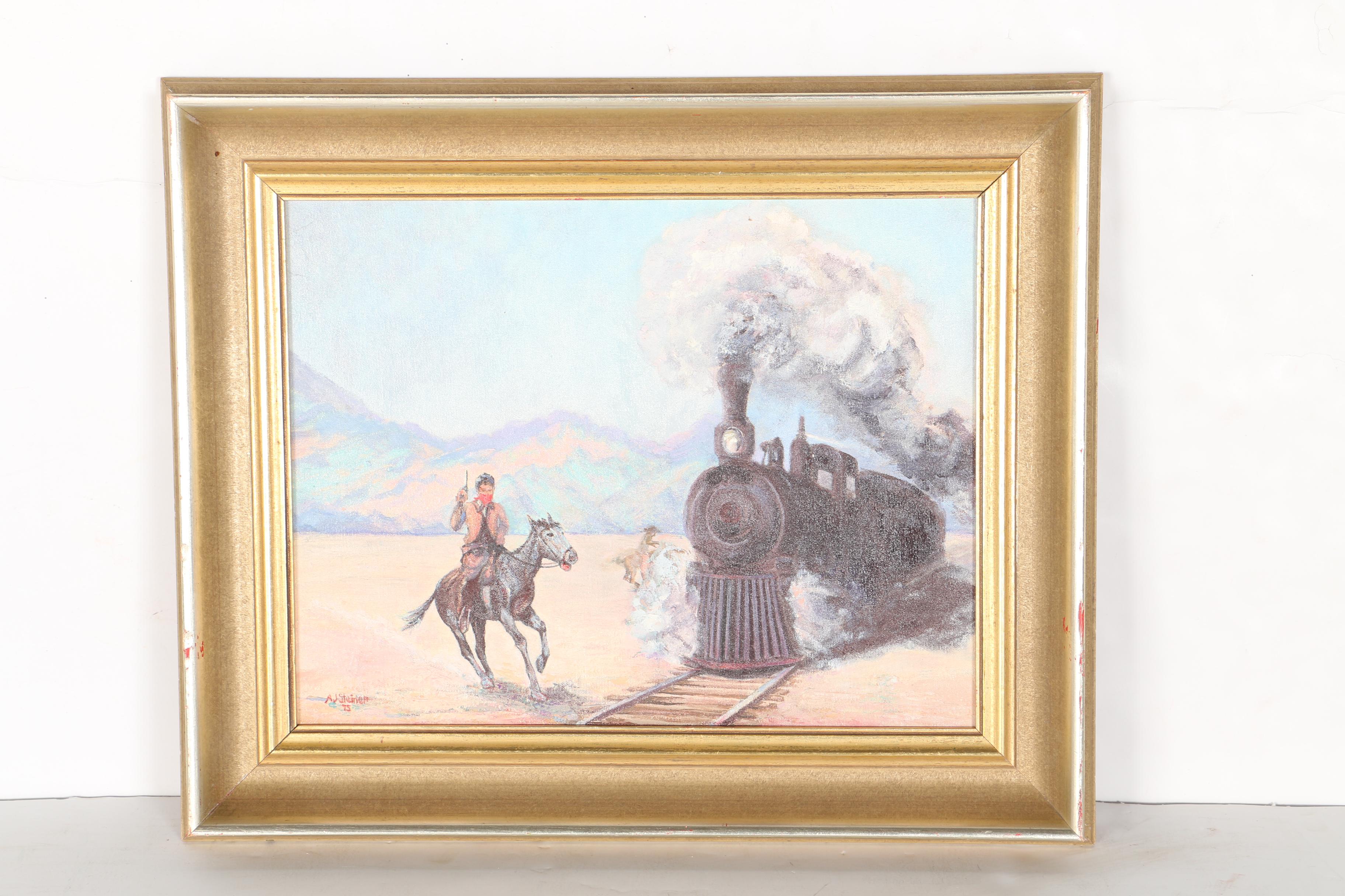 A.J. Steiner Oil on Paper American West Horses