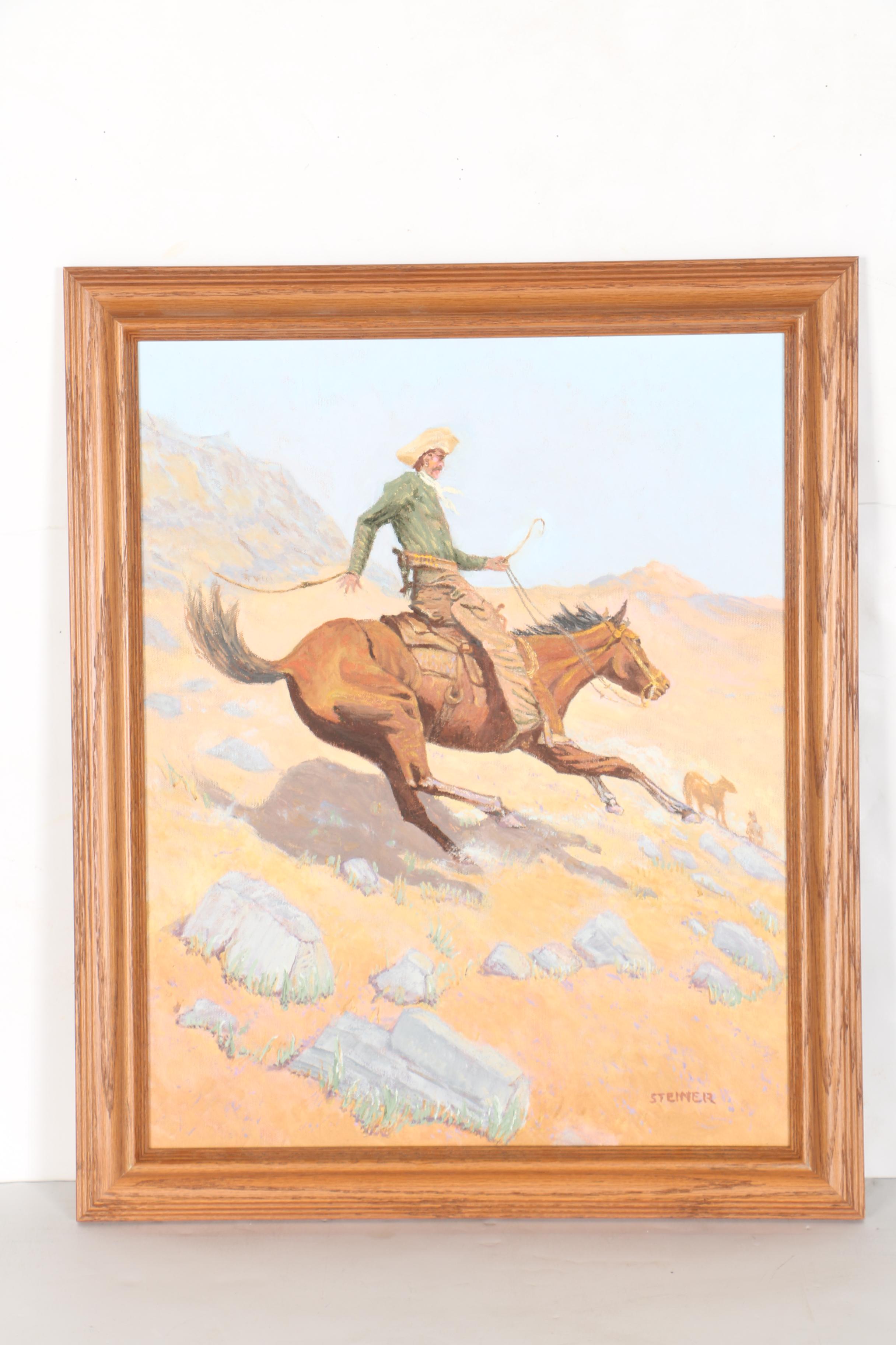 A.J. Steiner Oil on Paper American West Horses