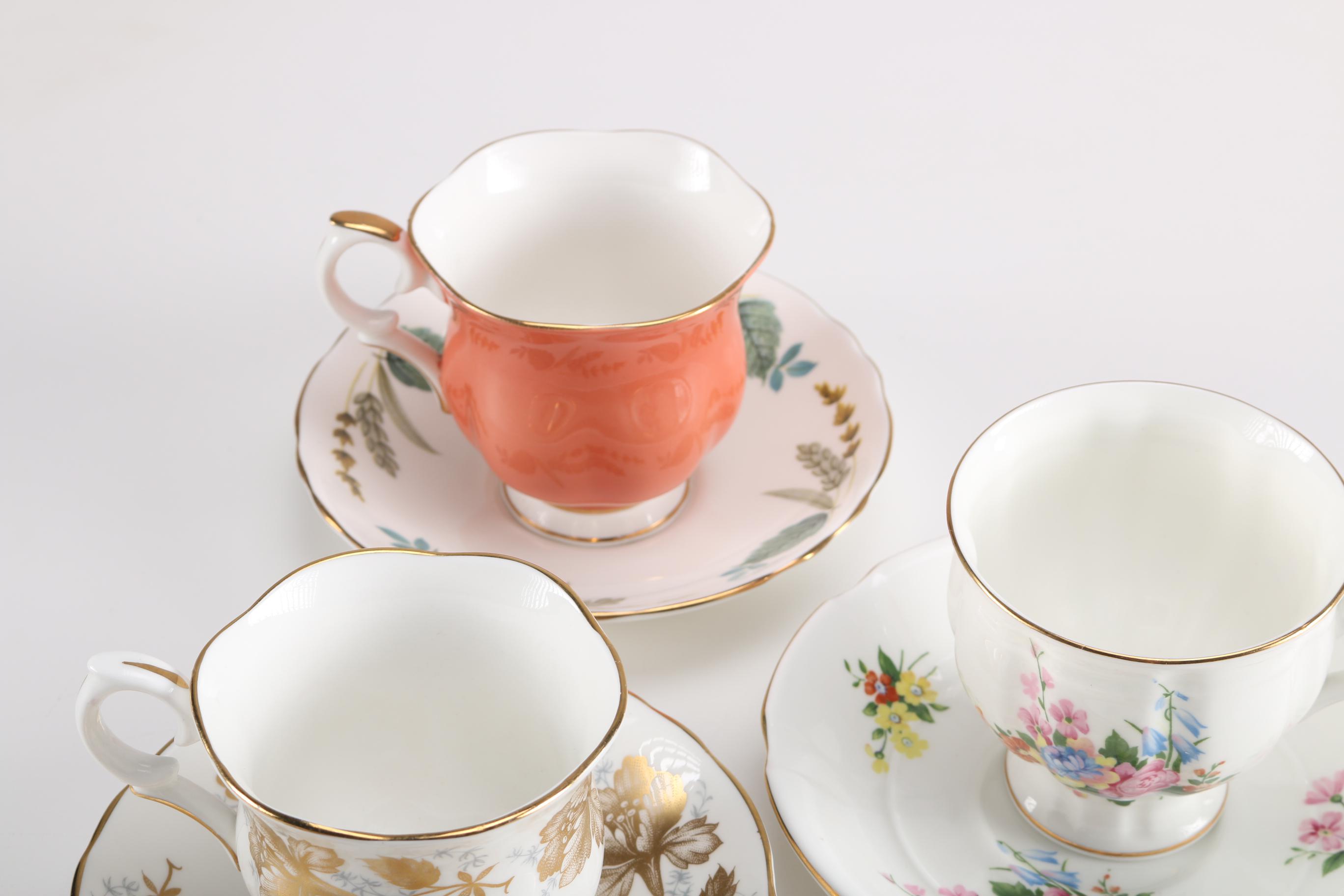 Collection of Crown Staffordshire China Teacups and Saucers