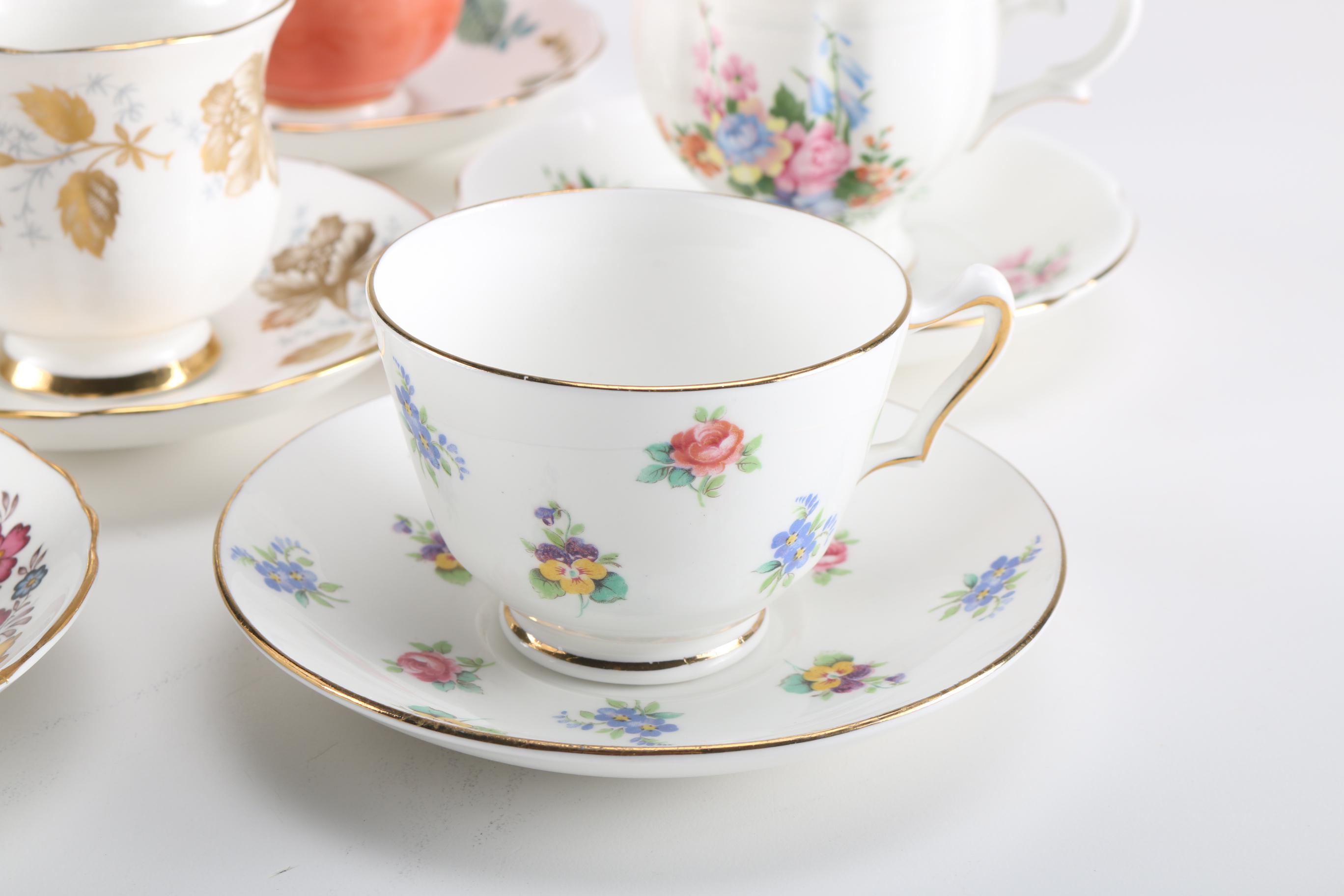 Collection of Crown Staffordshire China Teacups and Saucers