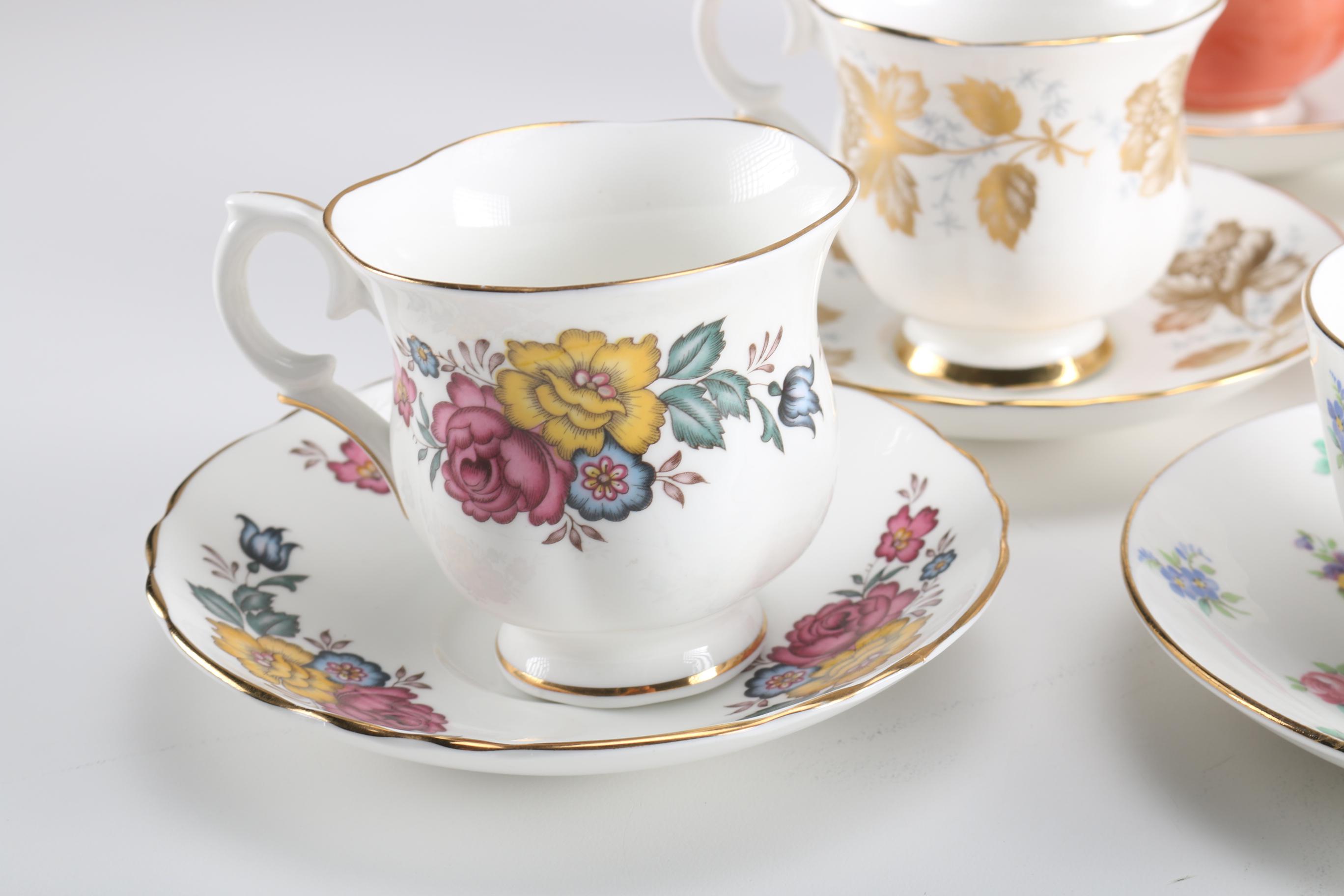 Collection of Crown Staffordshire China Teacups and Saucers