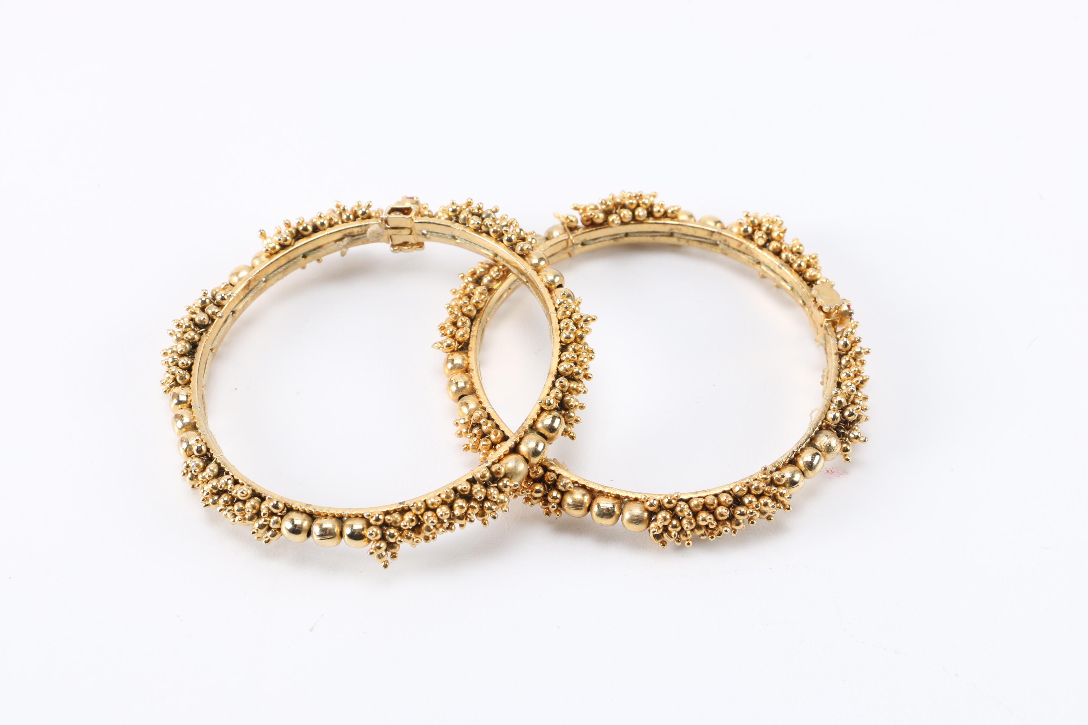 Gold Tone Beaded Bangle Bracelets