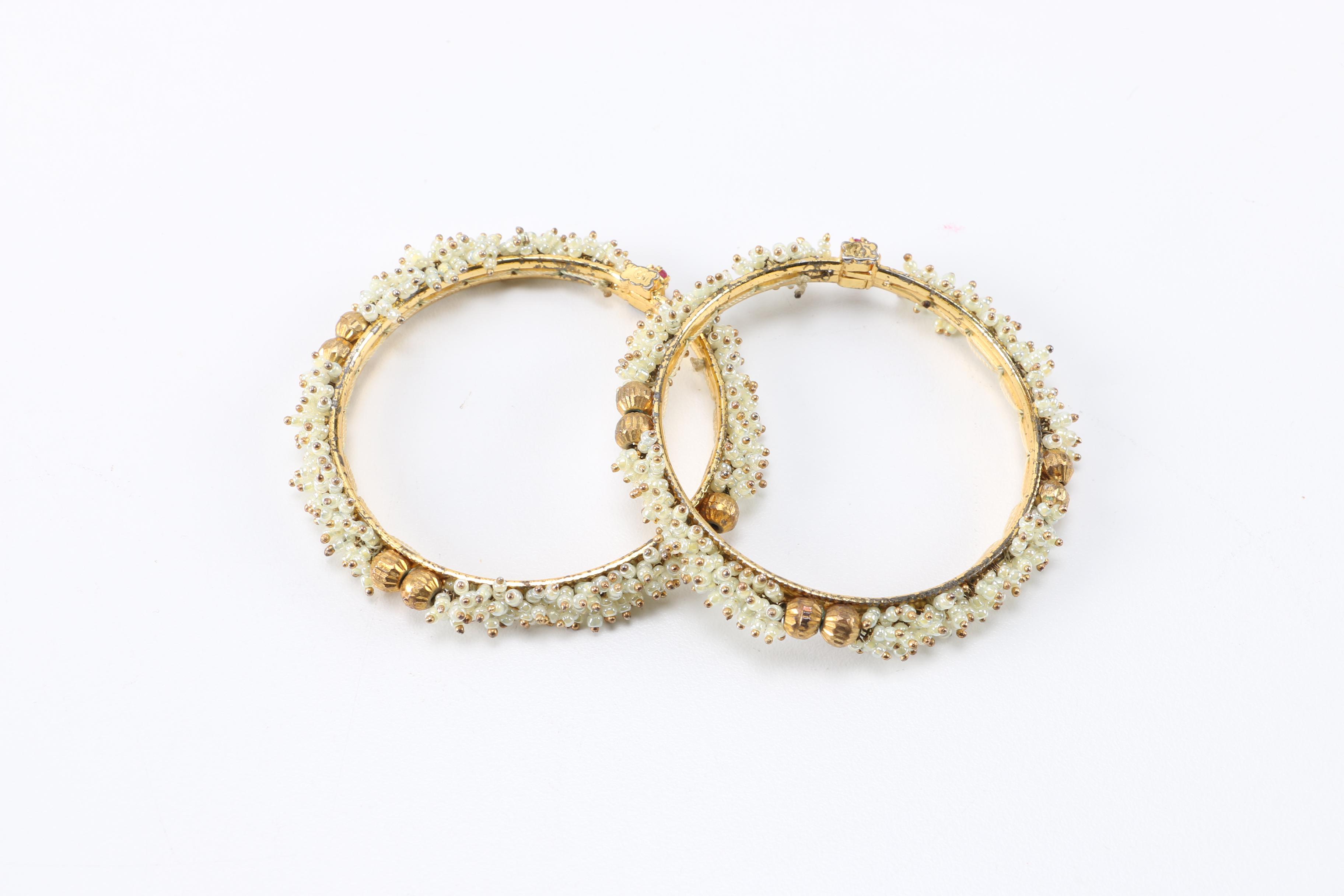 Gold Tone Beaded Bangle Bracelets