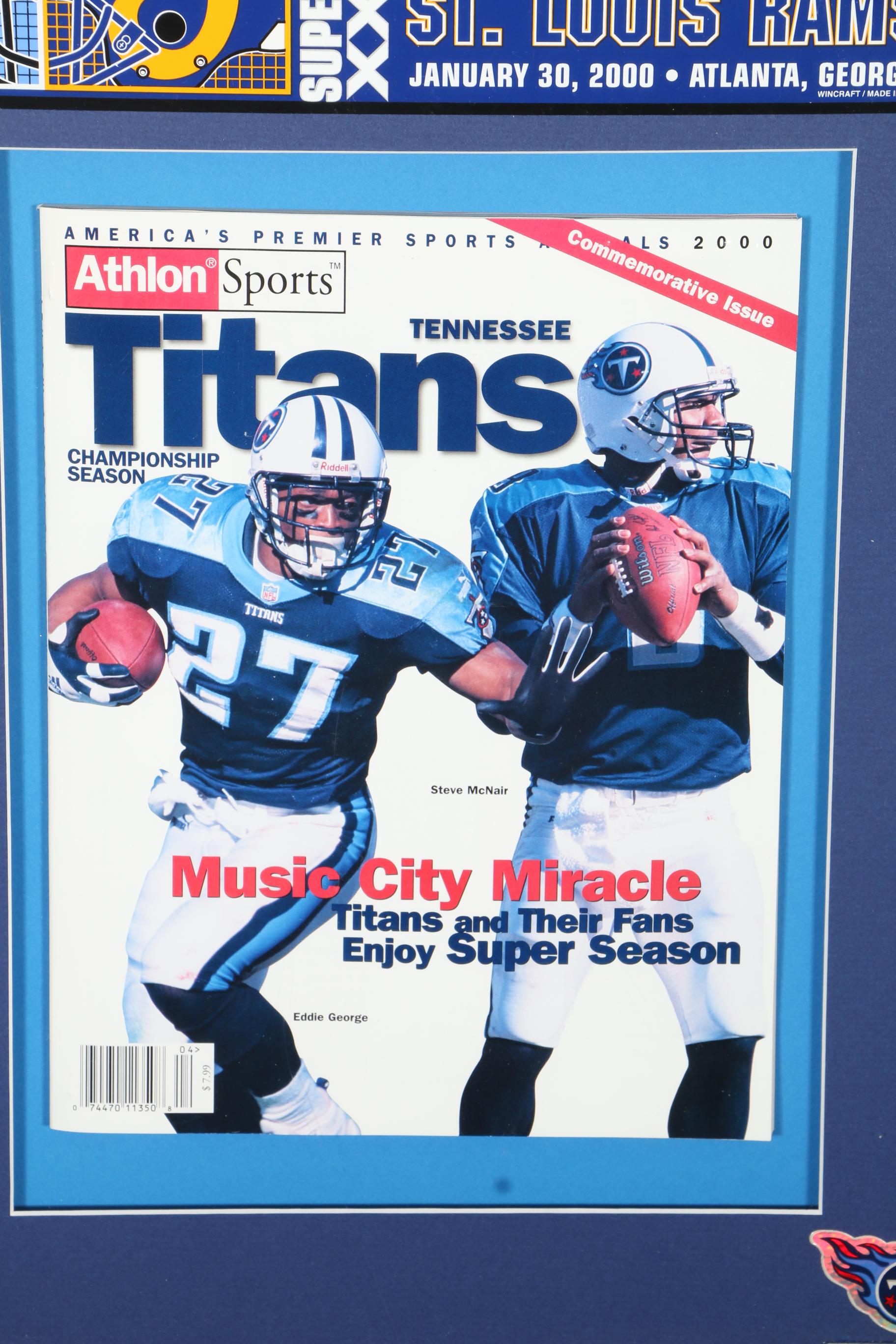 Framed Tennessee Titans 1999 Super Bowl Memorabilia