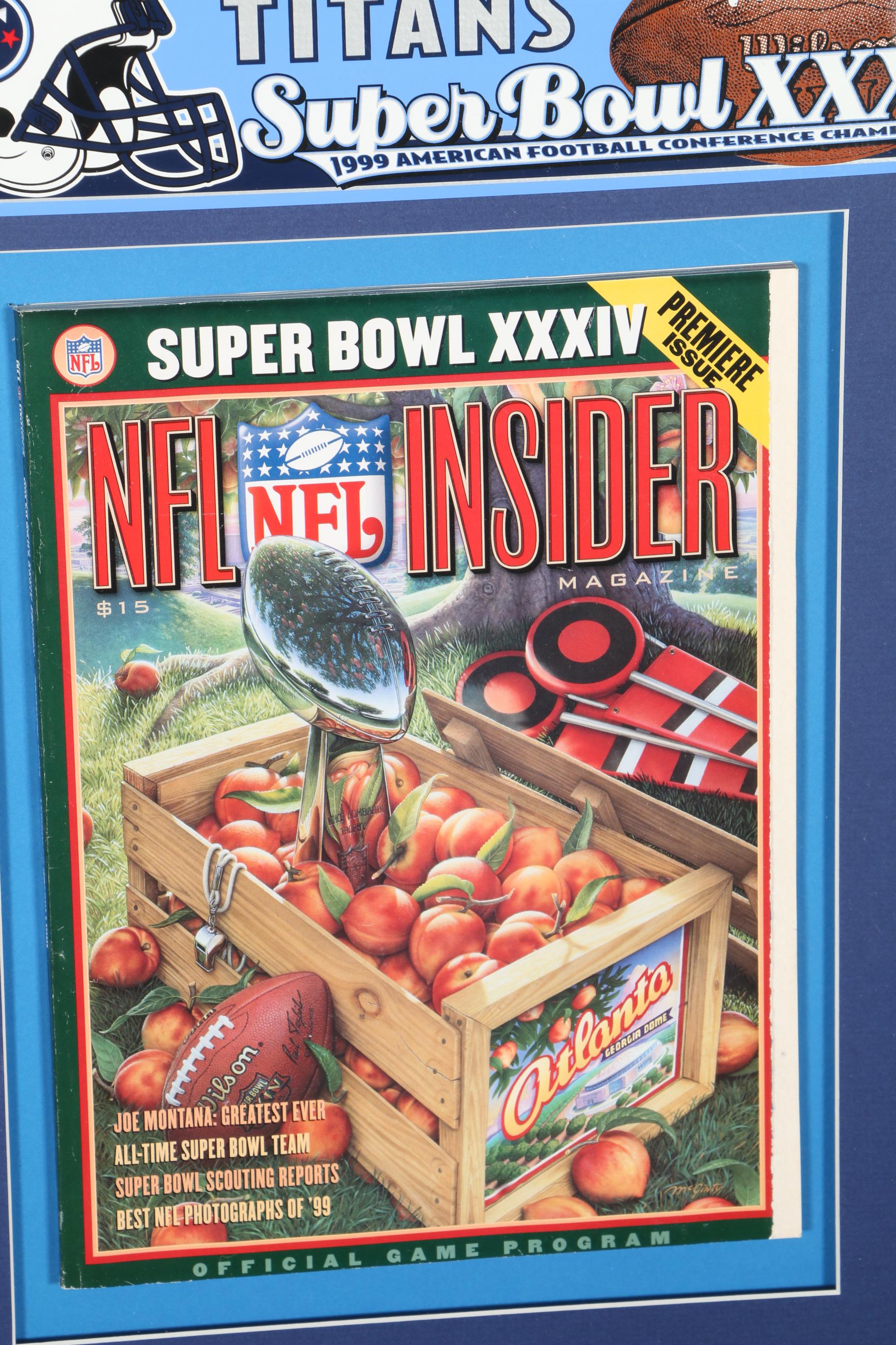 Framed Tennessee Titans 1999 Super Bowl Memorabilia