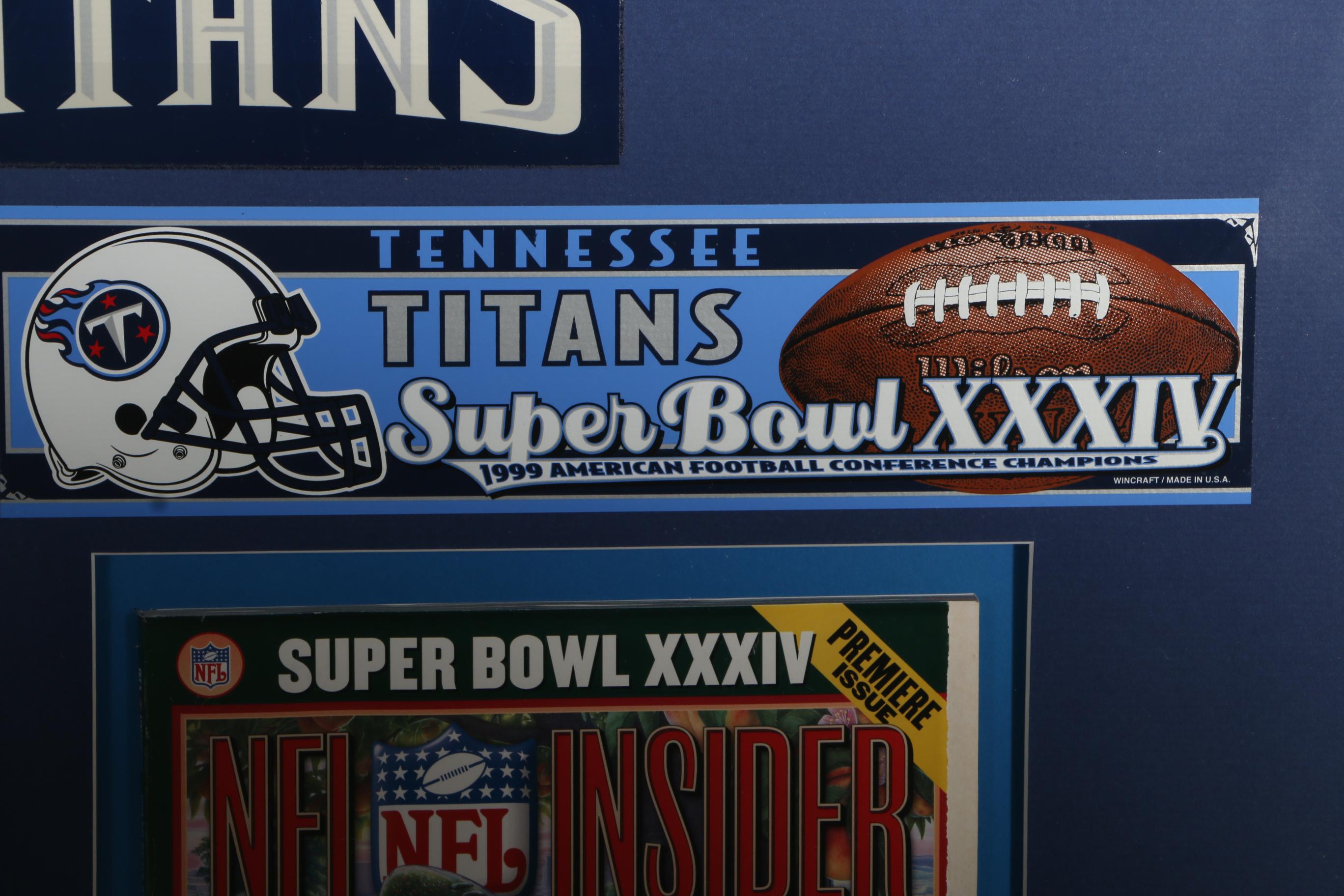 Framed Tennessee Titans 1999 Super Bowl Memorabilia