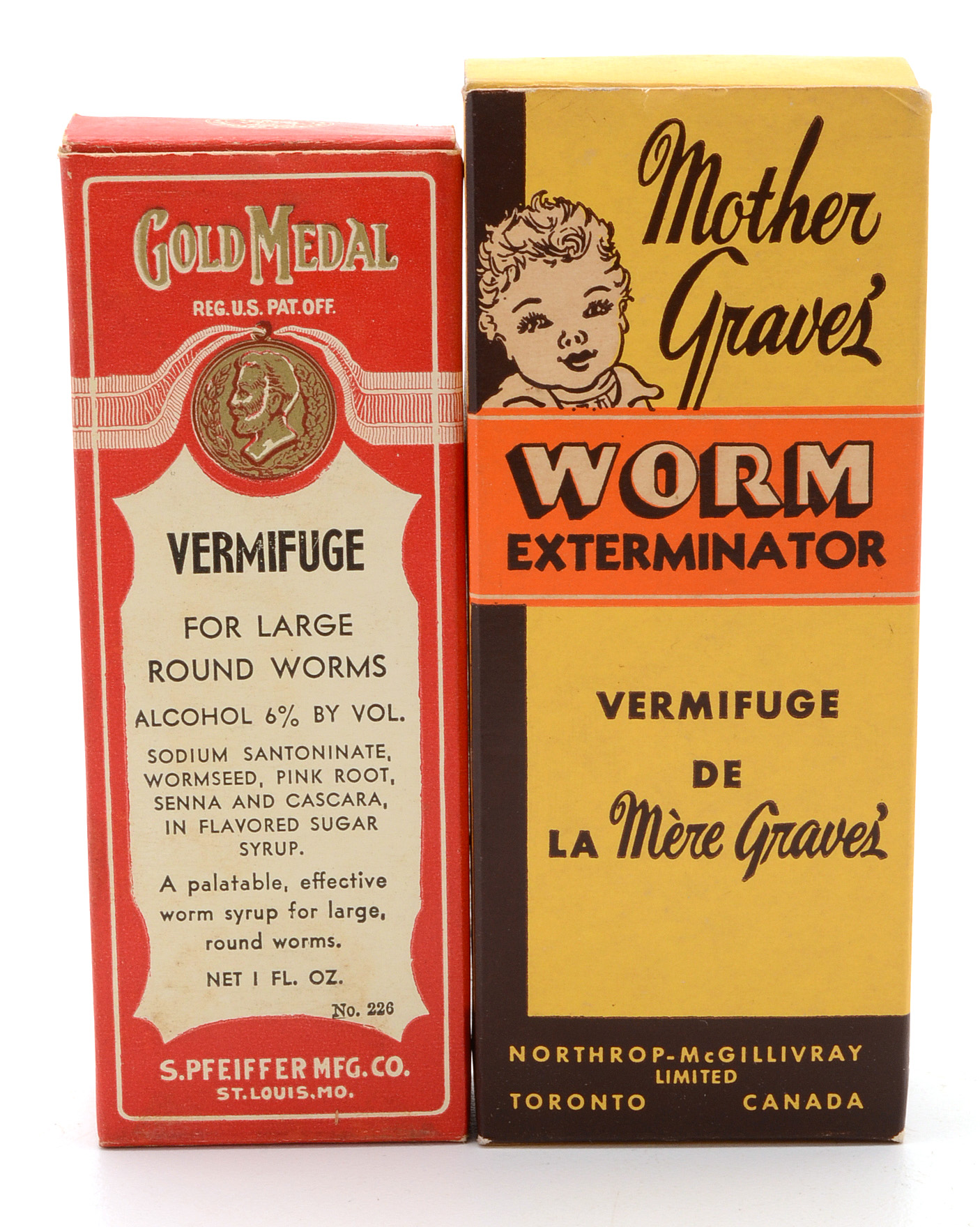 Worm Specimen with Antique and Vintage Worm Remedies