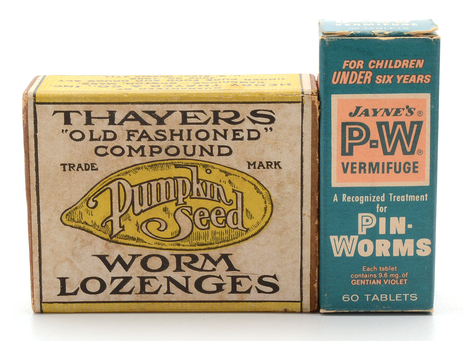 Worm Specimen with Antique and Vintage Worm Remedies
