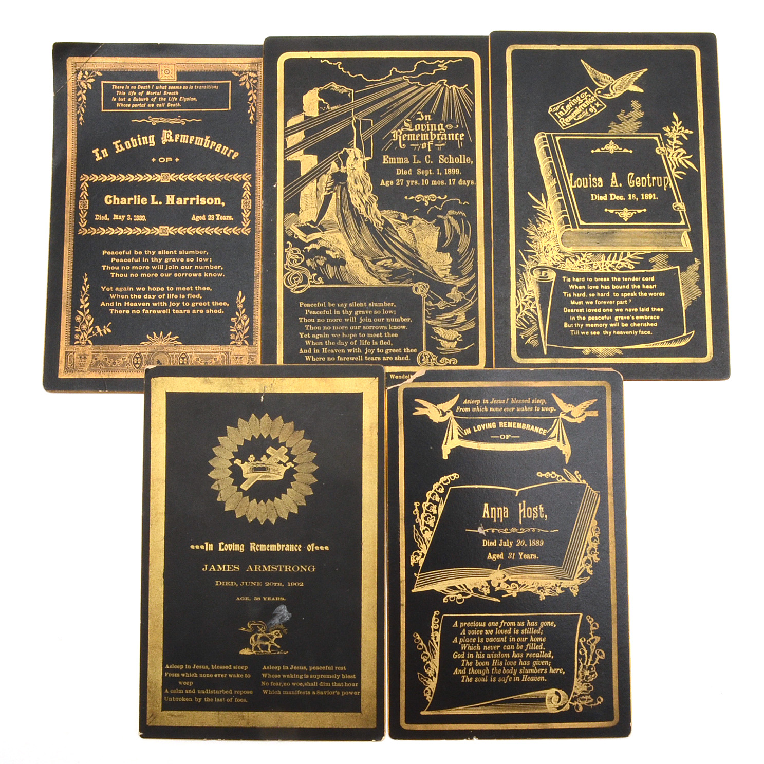 Five Antique Memorial Cards