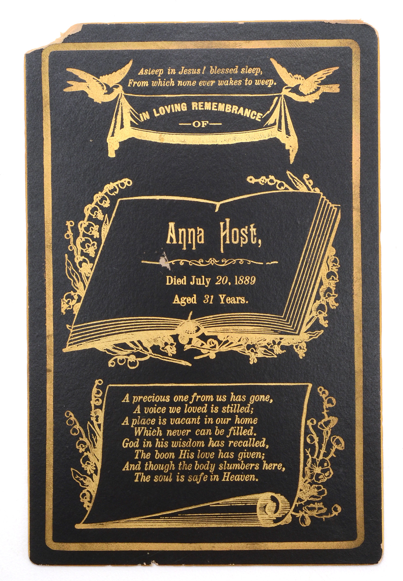 Five Antique Memorial Cards