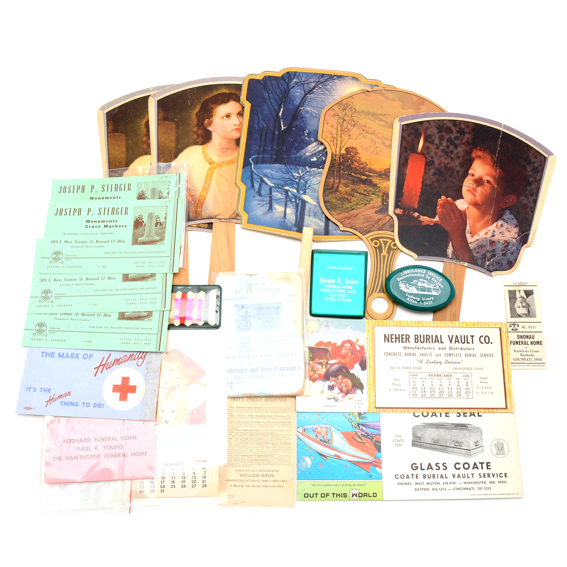 Collection of Funeral Home Promotional Material Incl. Straw Fans