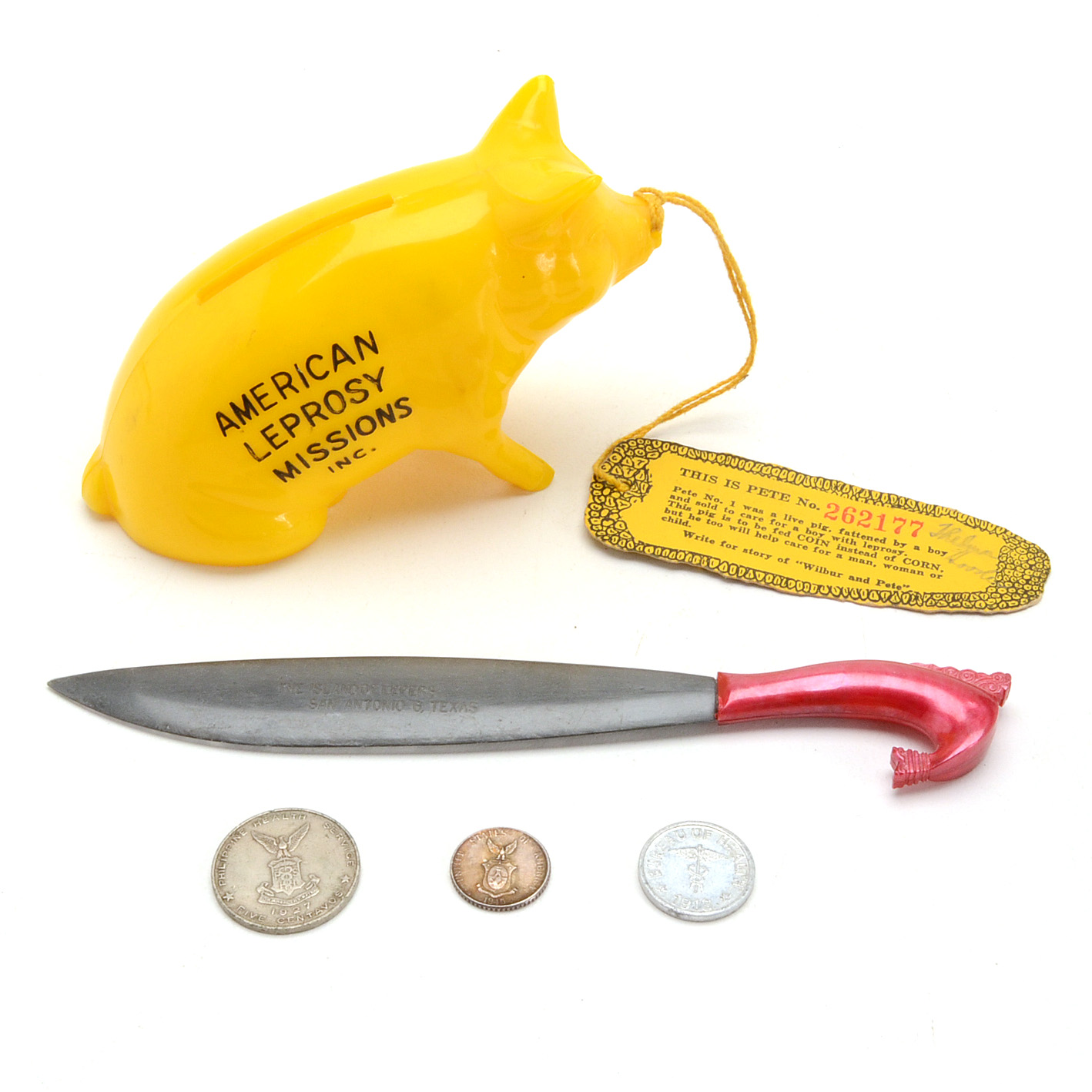 Leprosy Memorabilia Incl. Leper Colony Coins, Pete the Pig Bank