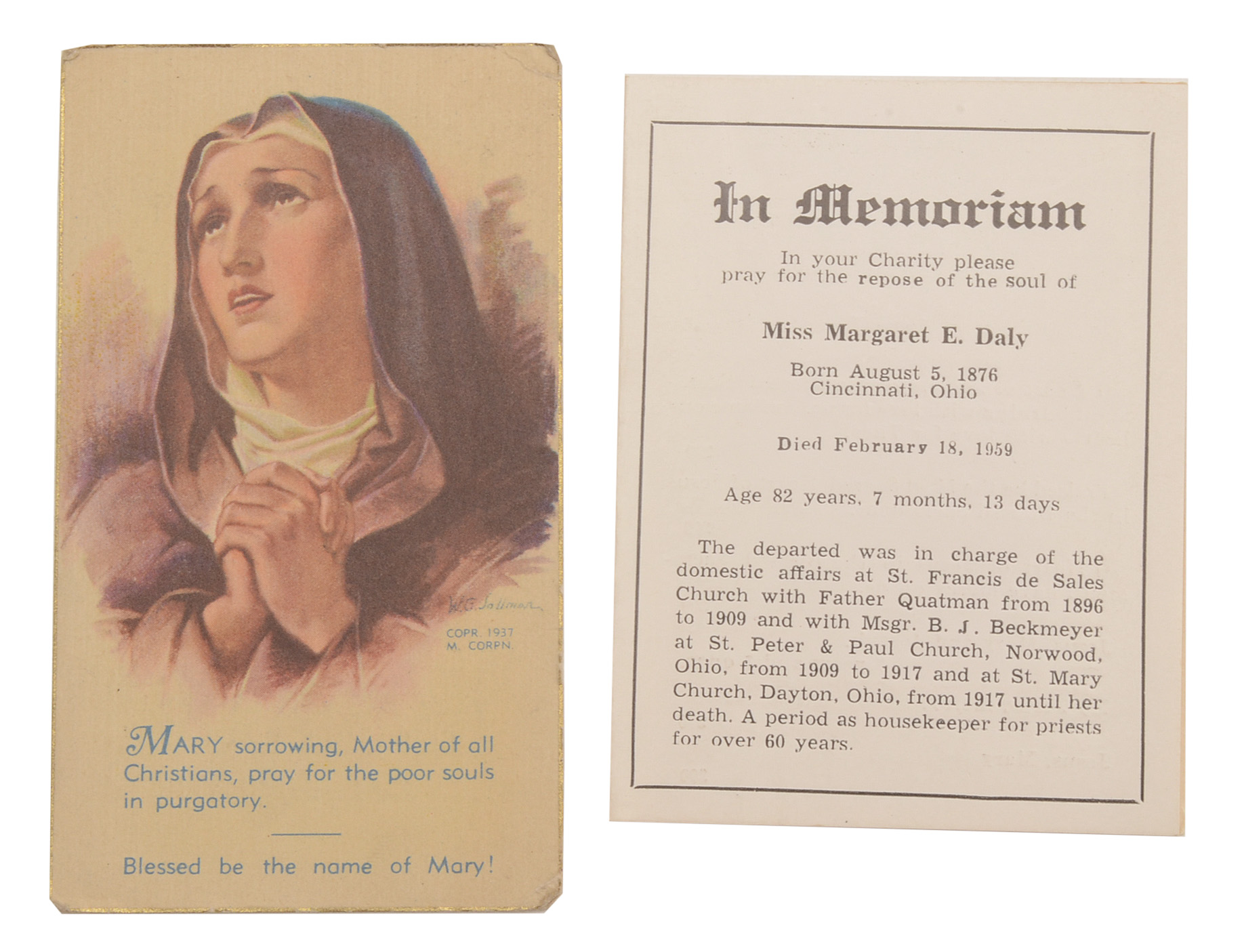 Five Vintage Memorial Cards