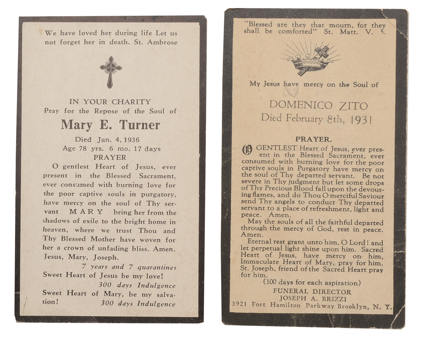 Five Vintage Memorial Cards