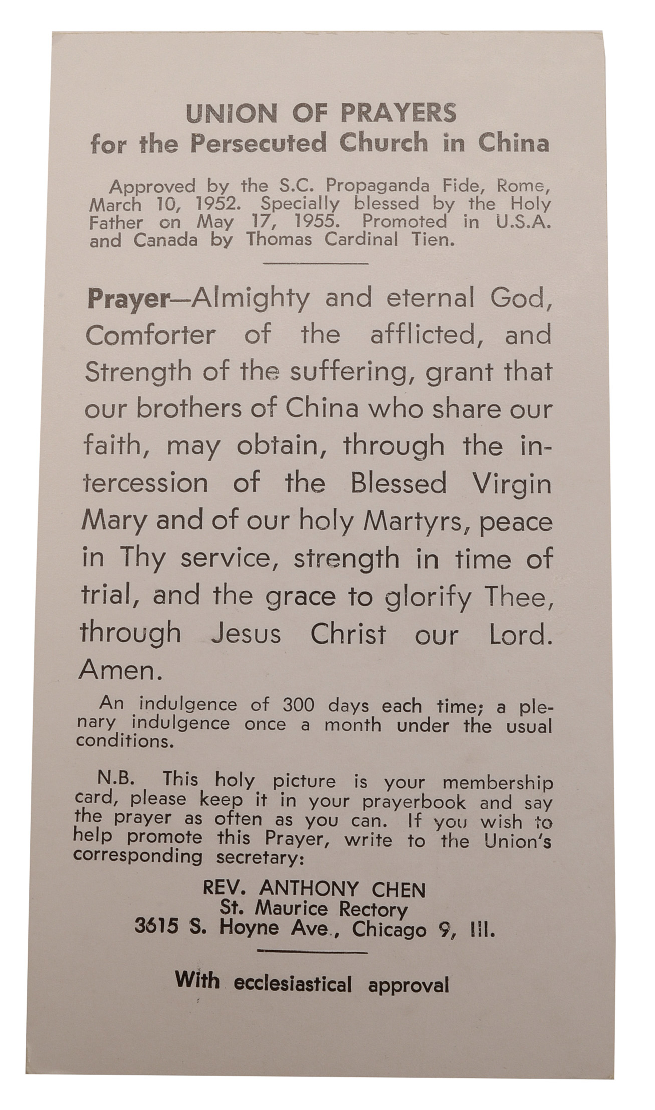 Two Catholic Chinese Prayer Cards
