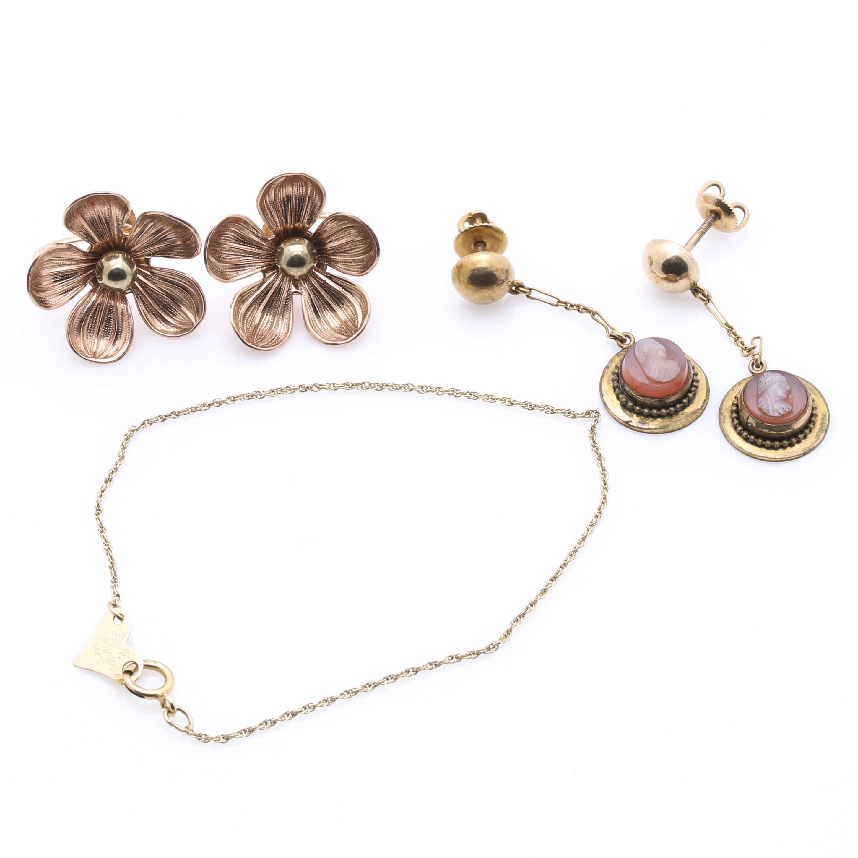 Gold Tone, 10K, and 14K Gold Jewelry With Sardonyx Cameos Featuring Forstner and Gioiello