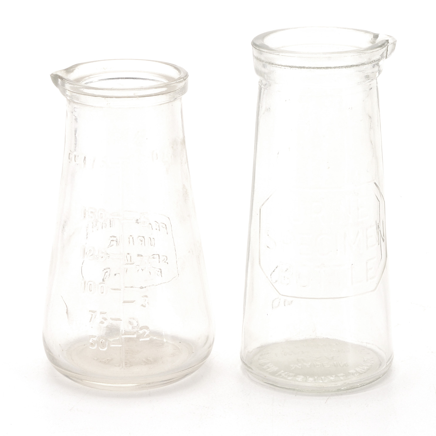 Pair of Vintage Glass Urine Specimen Bottles