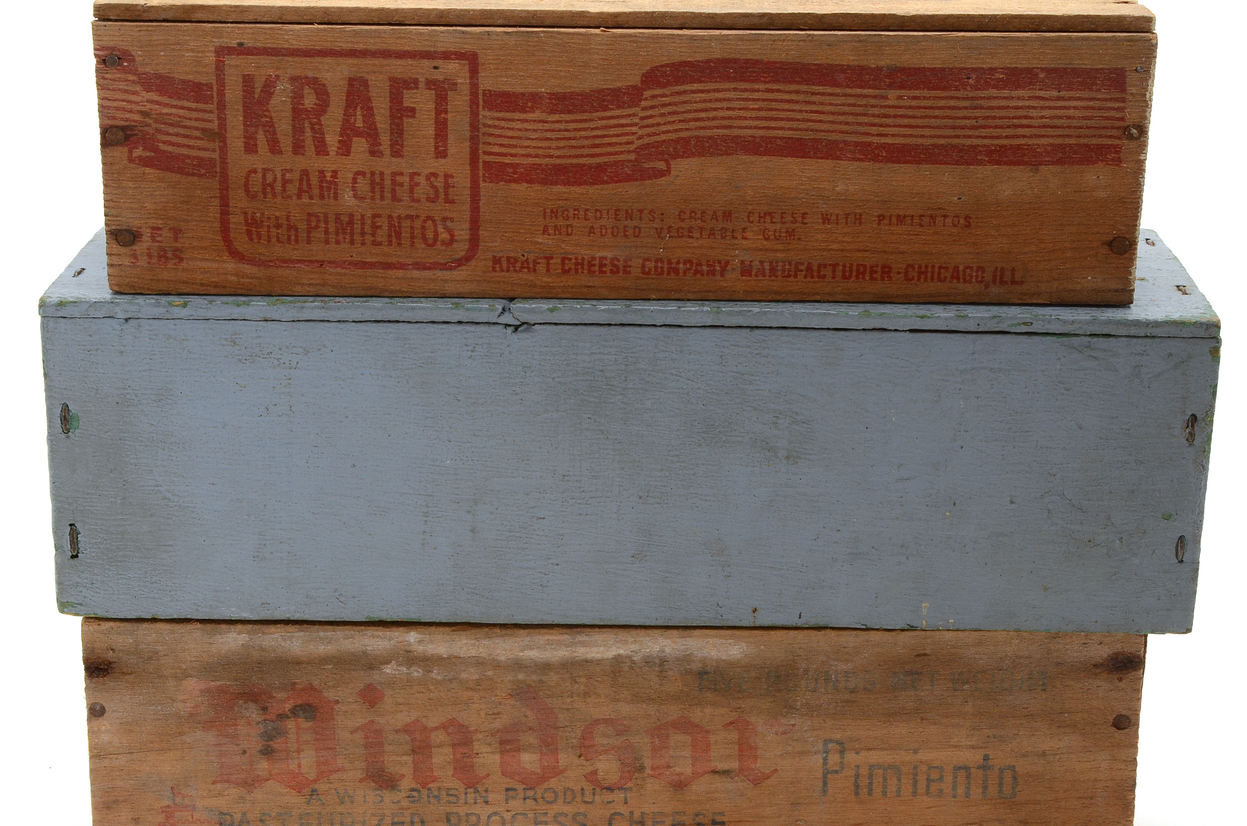Three Vintage Wooden Pimento Cheese Boxes