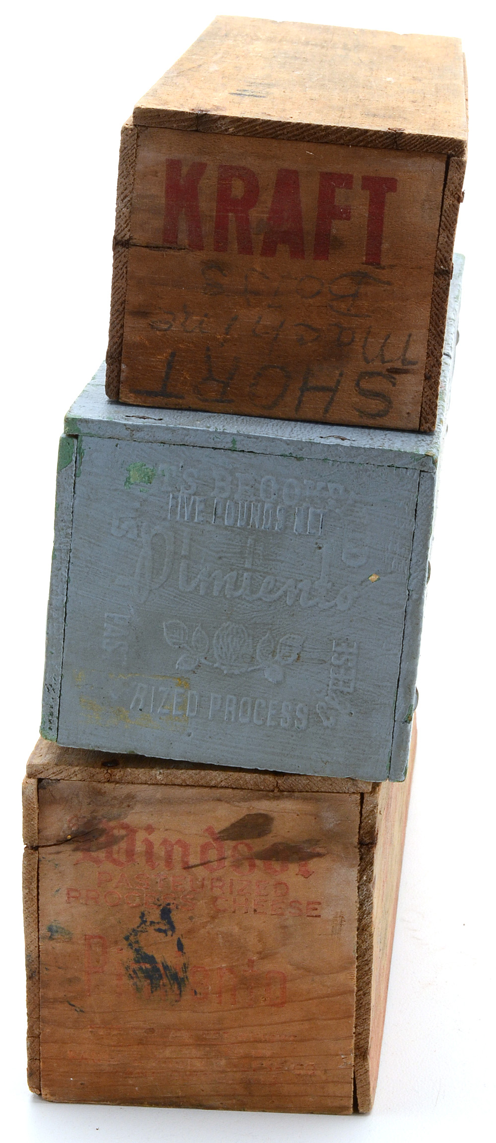 Three Vintage Wooden Pimento Cheese Boxes