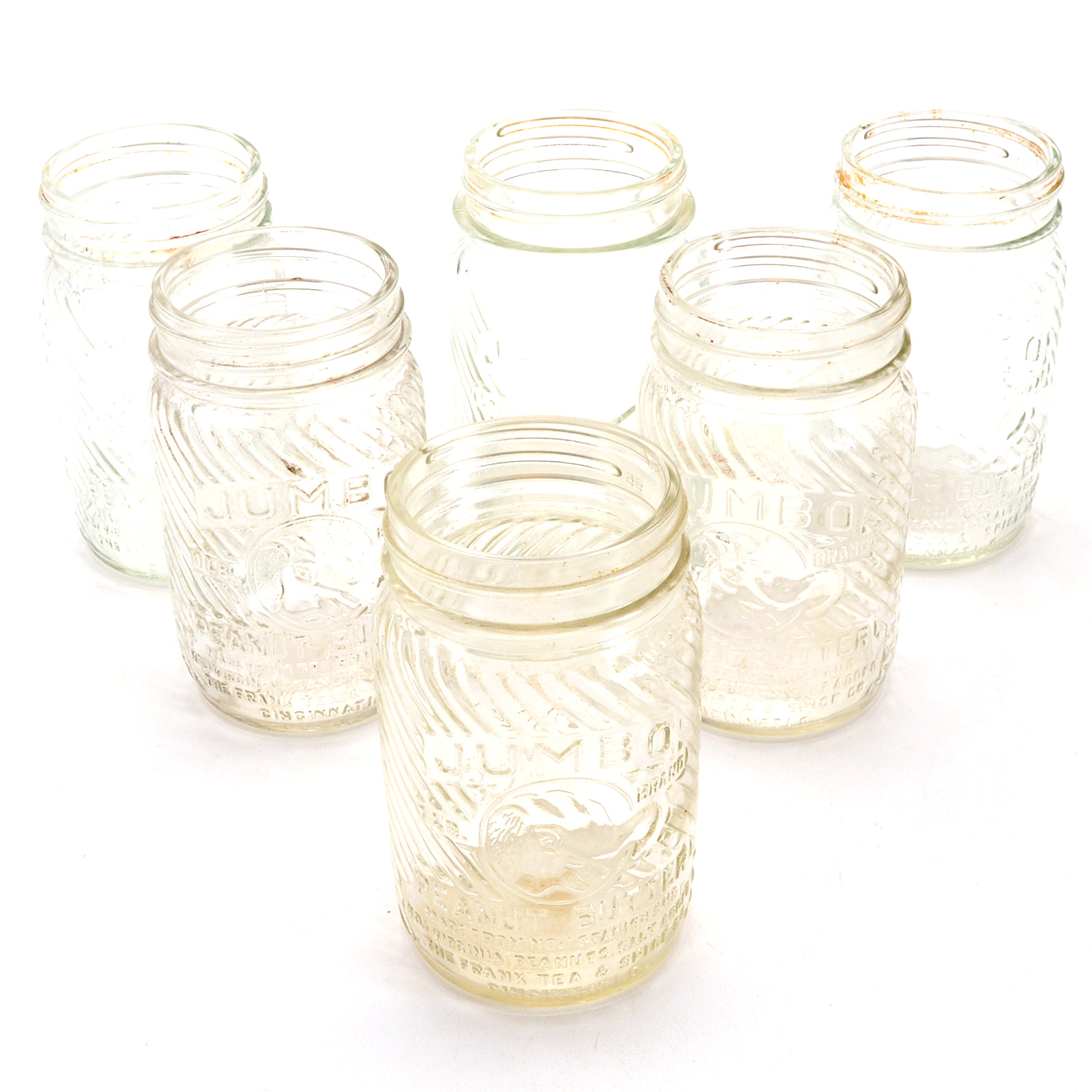 Six Vintage Jumbo Peanut Butter Jars