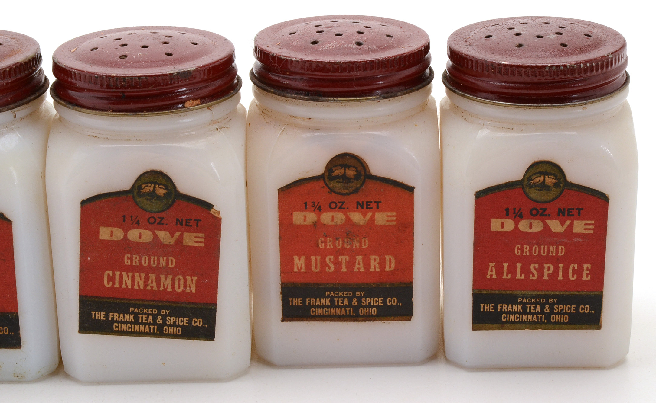 Vintage Frank Spice & Tea Dove Milk Glass and Wood Spice Rack