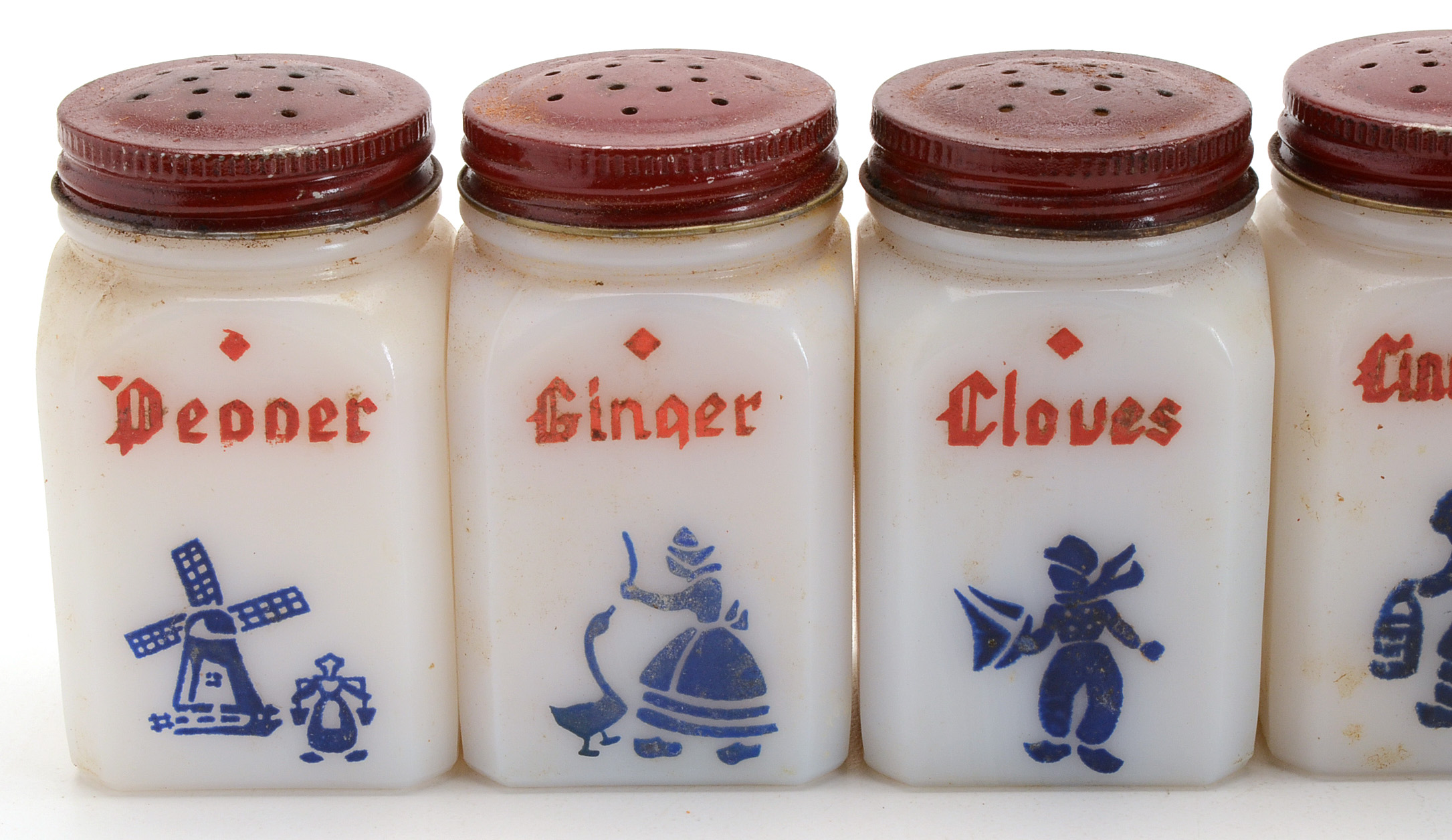 Vintage Frank Spice & Tea Dove Milk Glass and Wood Spice Rack