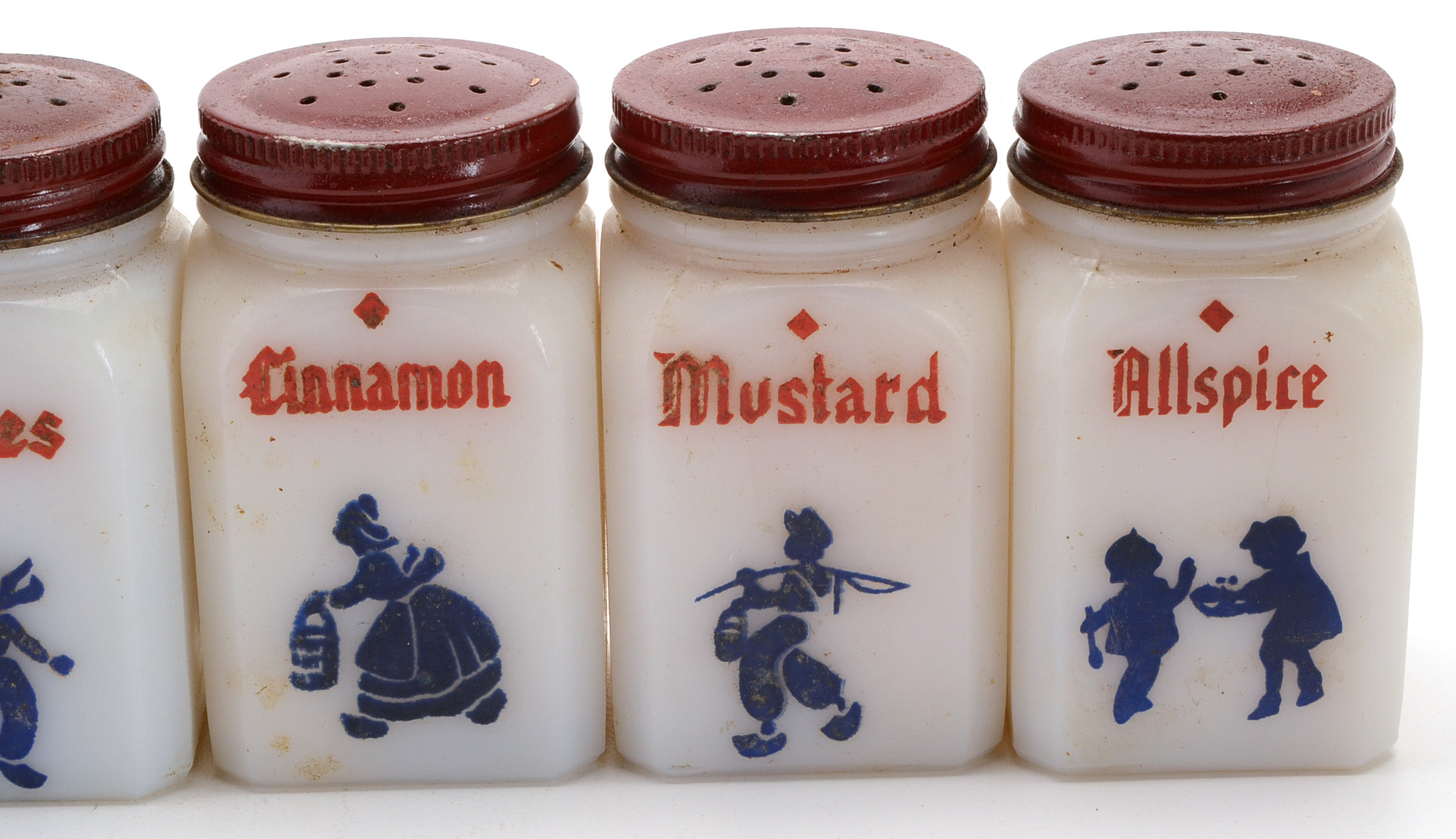 Vintage Frank Spice & Tea Dove Milk Glass and Wood Spice Rack