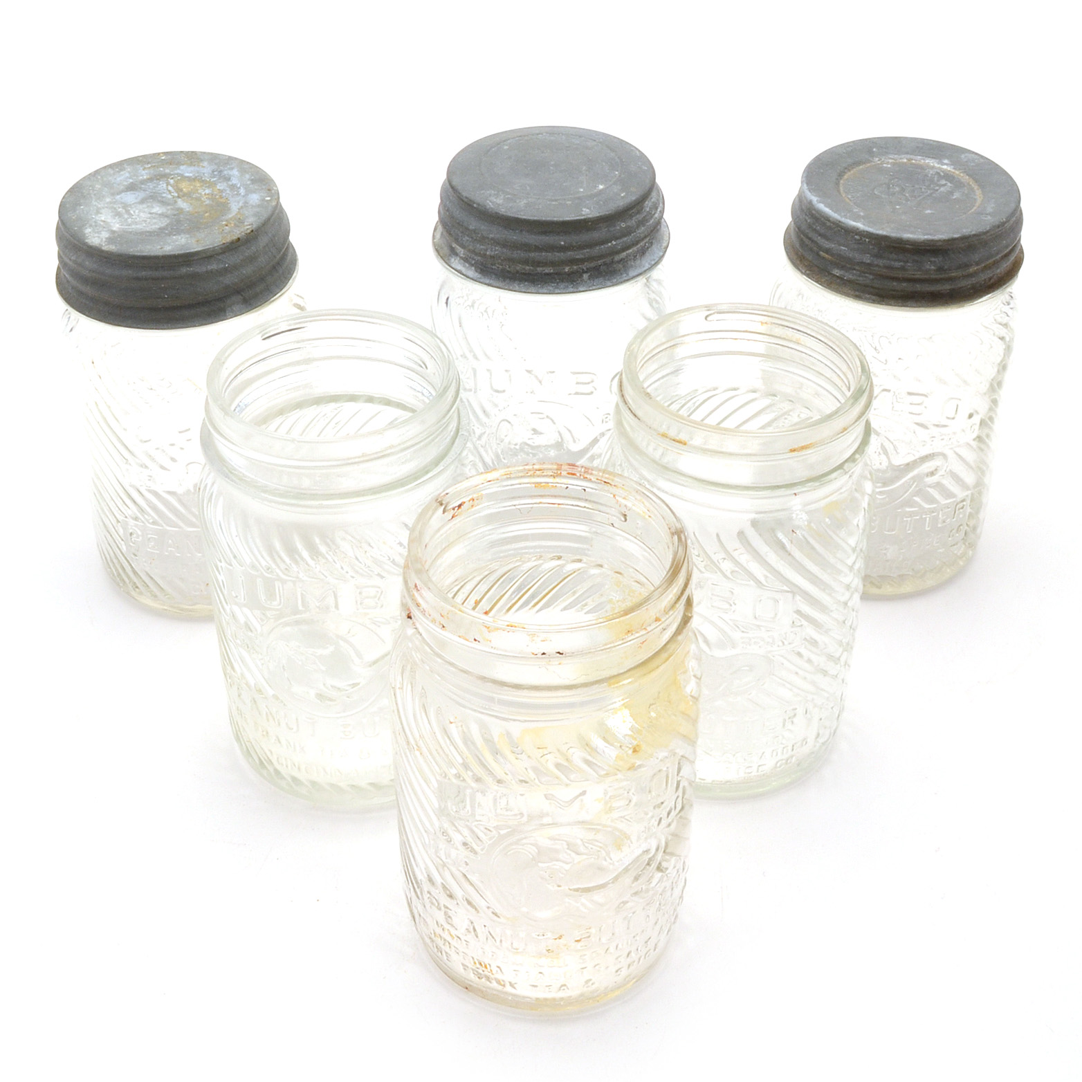 Six Vintage Jumbo Peanut Butter Jars