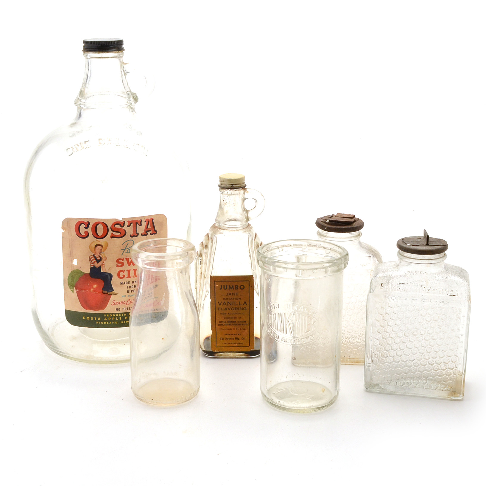 Six Vintage and Antique Glass Food Containers