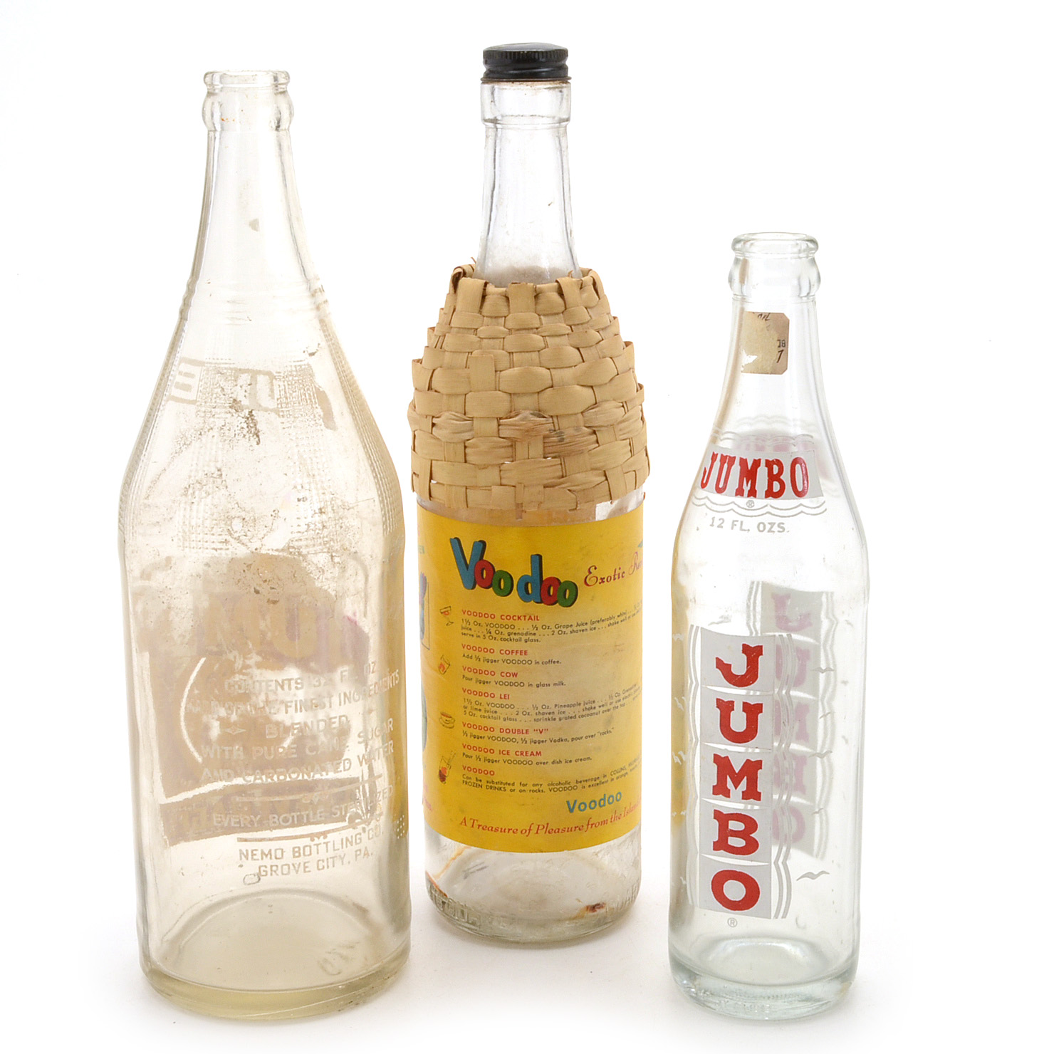 Trio of Vintage Glass Soda and Liqueur Bottles