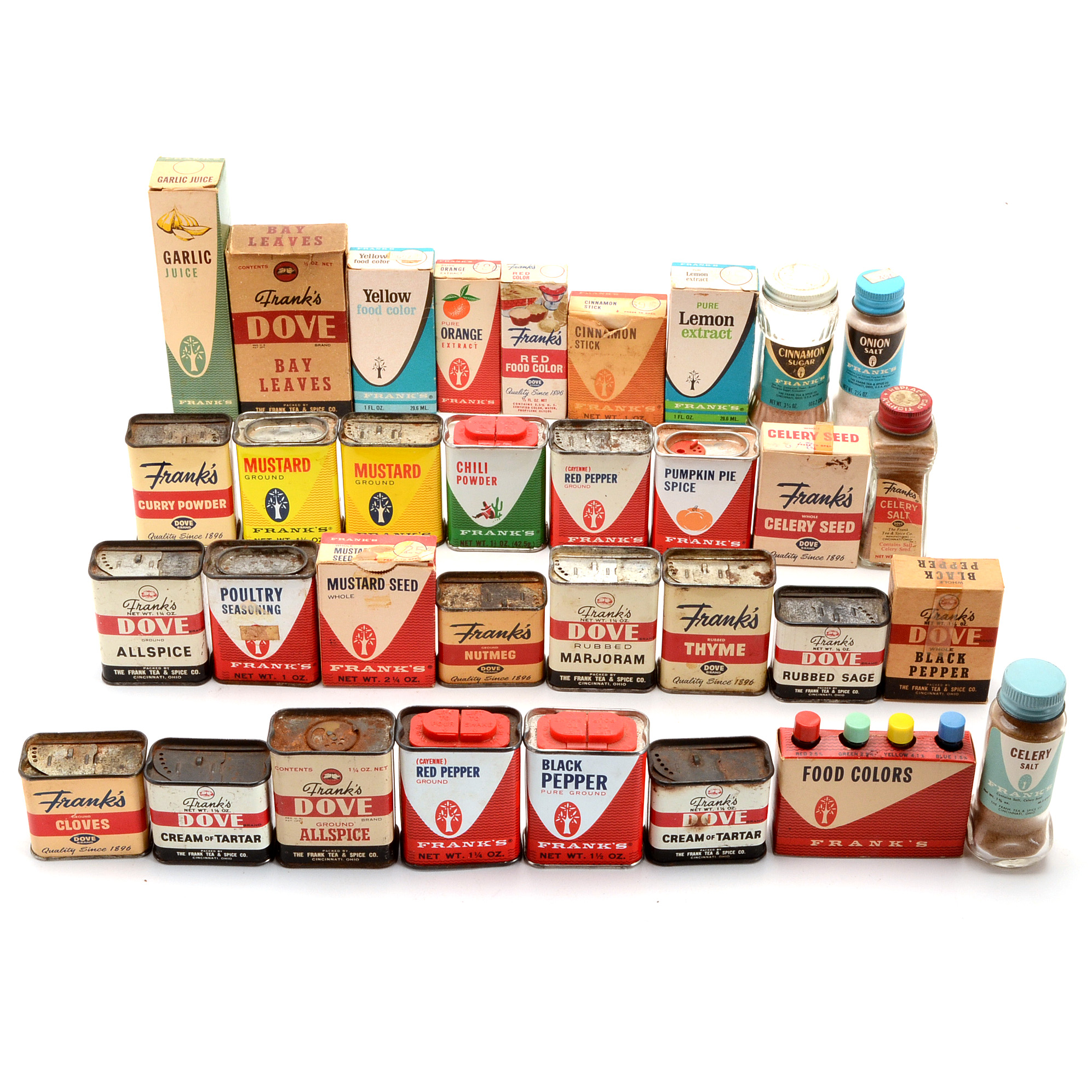 Large Collection of Vintage Frank's Tea & Spice Co. Tins