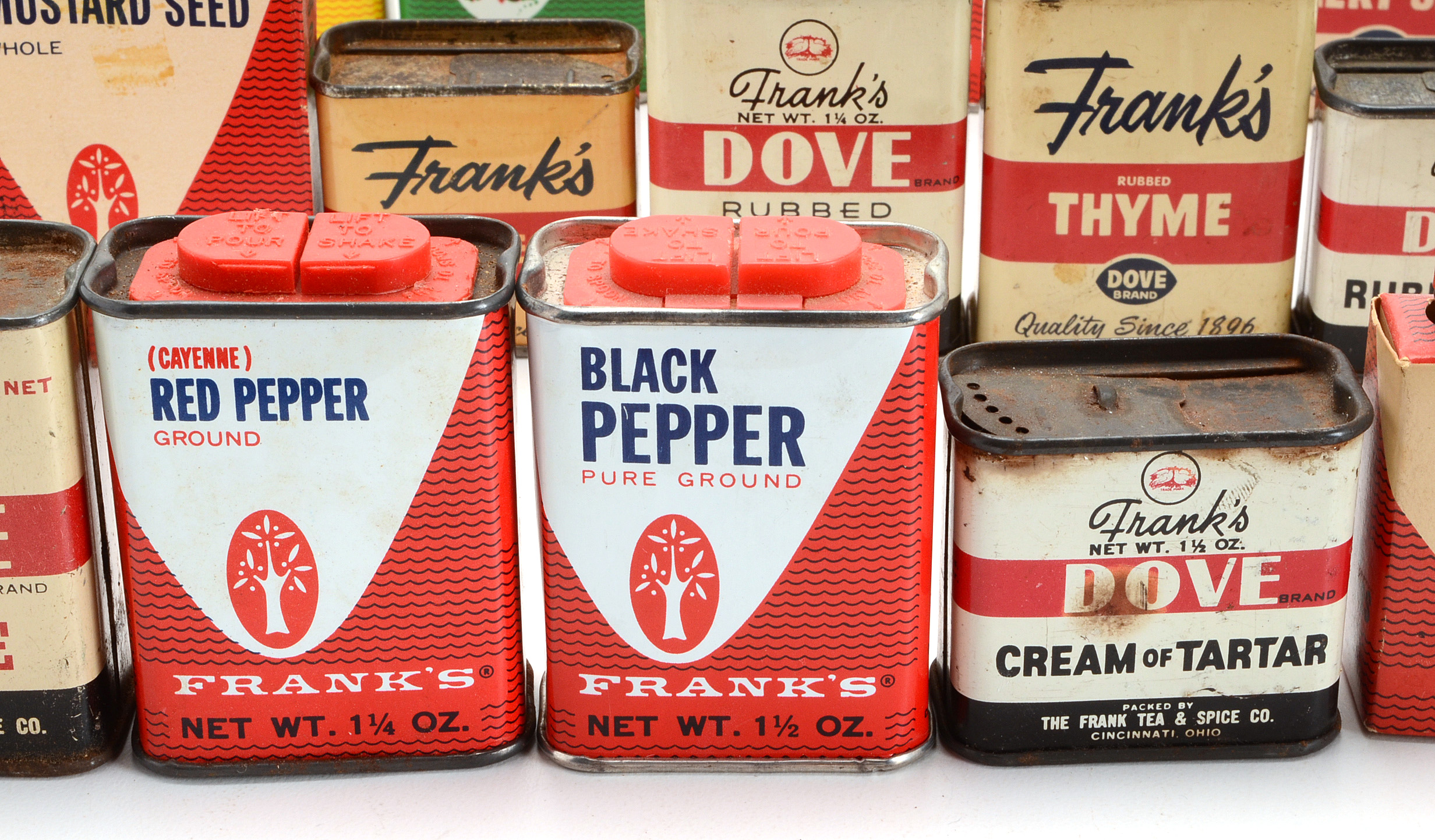 Large Collection of Vintage Frank's Tea & Spice Co. Tins
