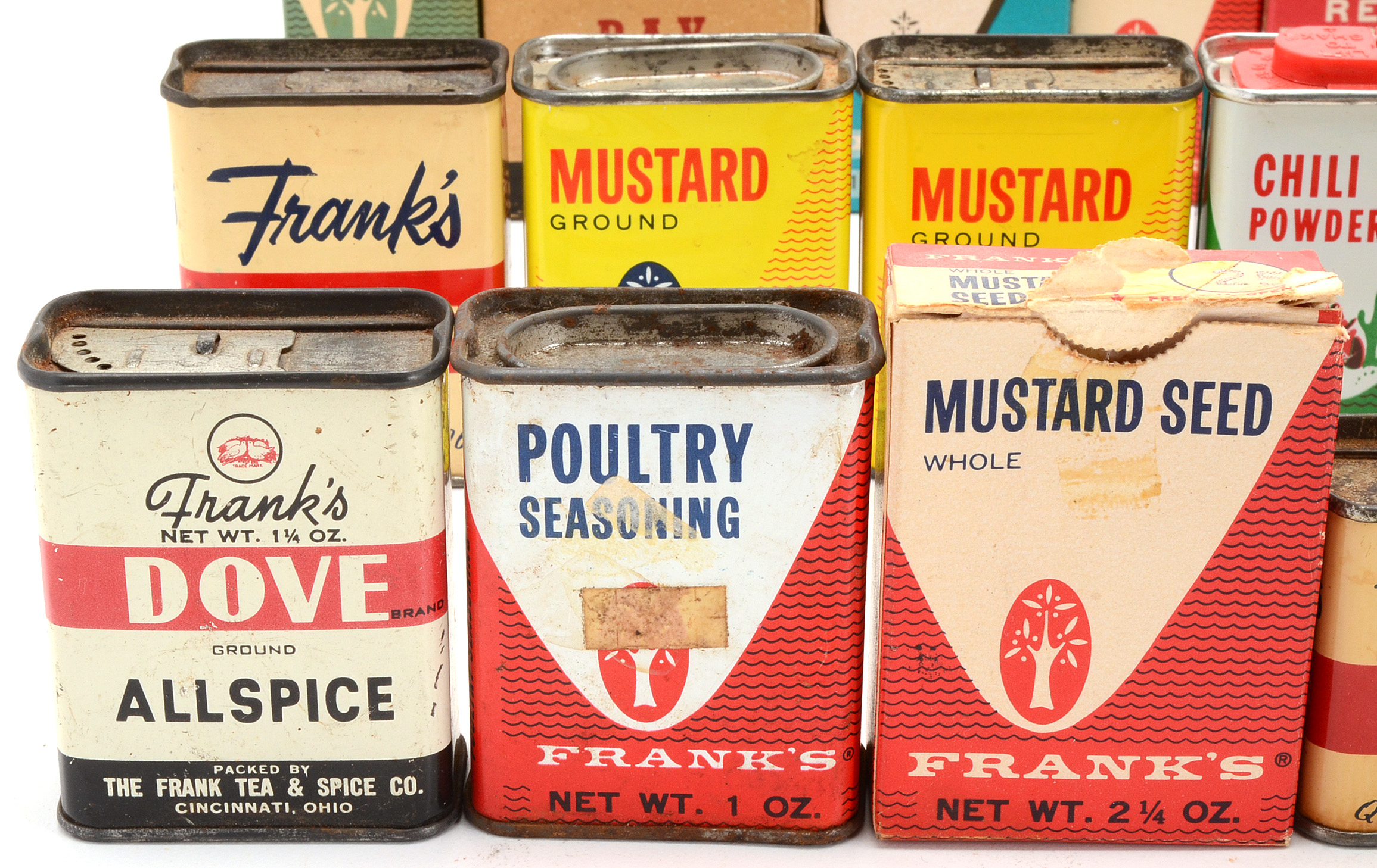 Large Collection of Vintage Frank's Tea & Spice Co. Tins